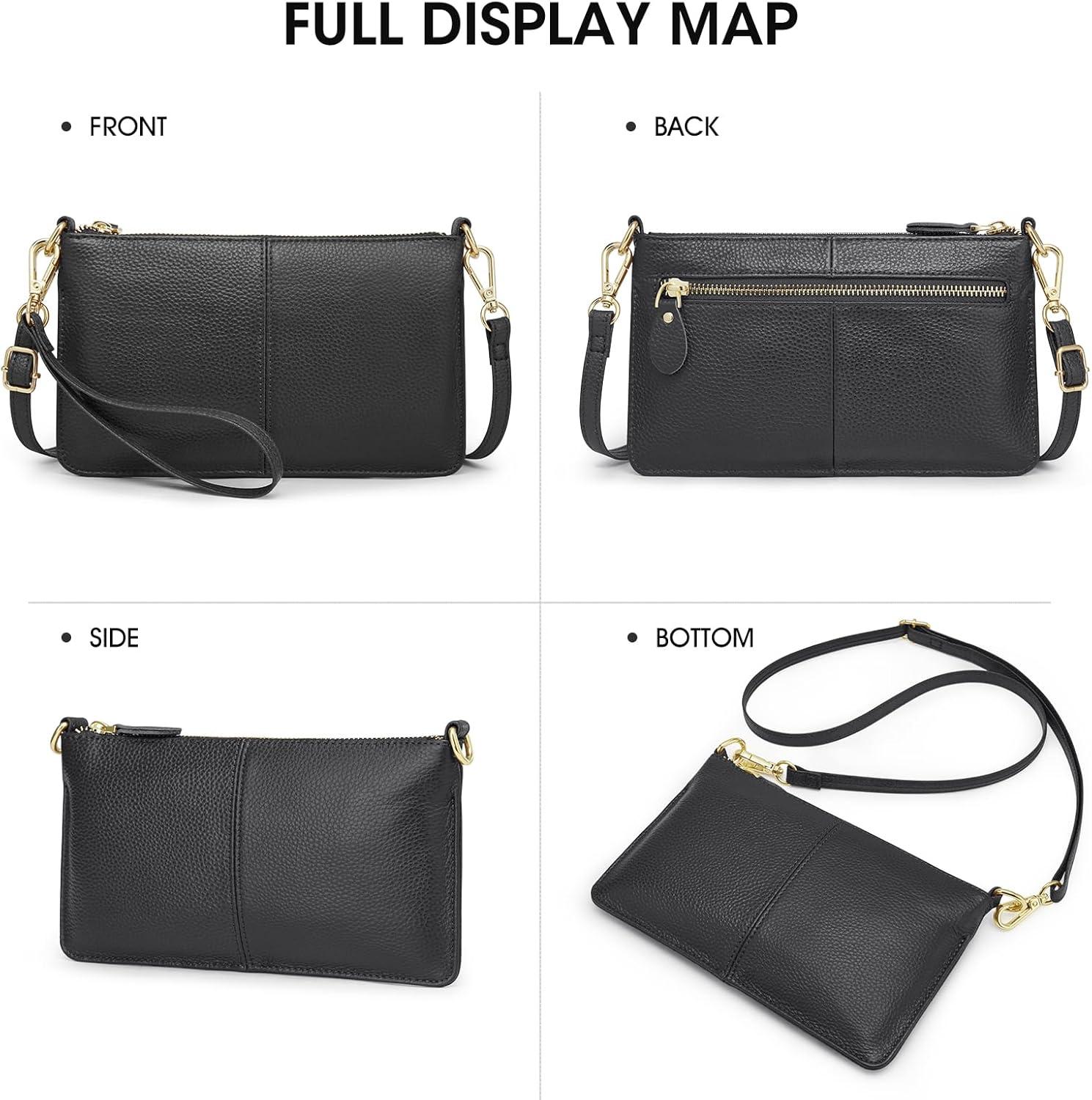 imageKattee Leather Small Crossbody Shoulder Bags Purse for Women Trendy Designer Handbag Pouch Clutch with WristletBlack
