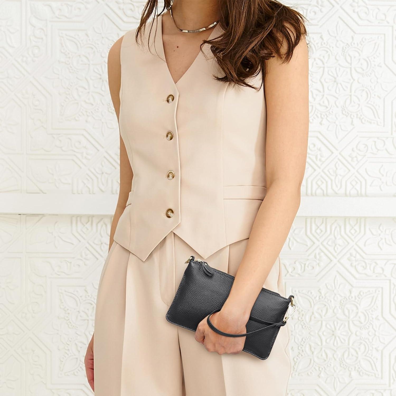 imageKattee Leather Small Crossbody Shoulder Bags Purse for Women Trendy Designer Handbag Pouch Clutch with WristletBlack