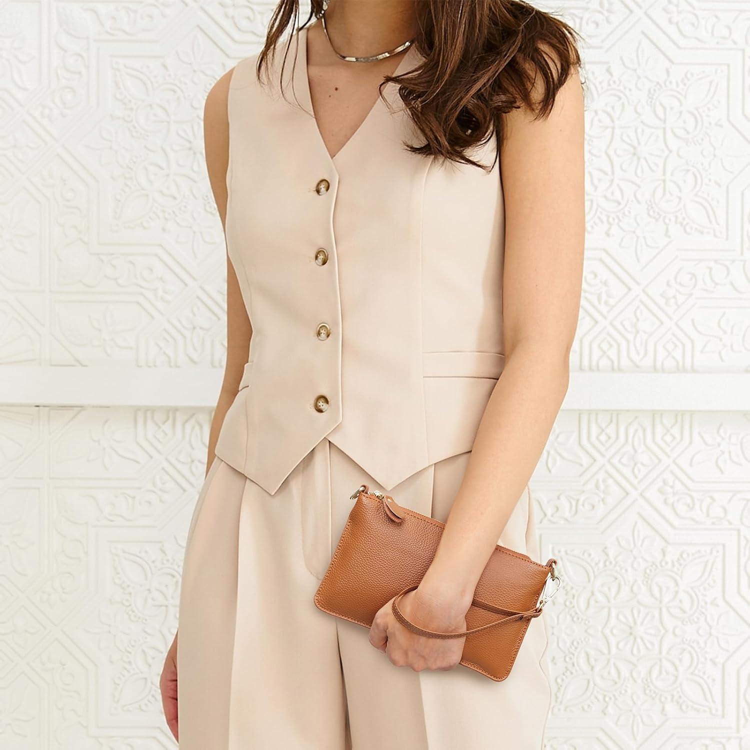 imageKattee Leather Small Crossbody Shoulder Bags Purse for Women Trendy Designer Handbag Pouch Clutch with WristletBrown