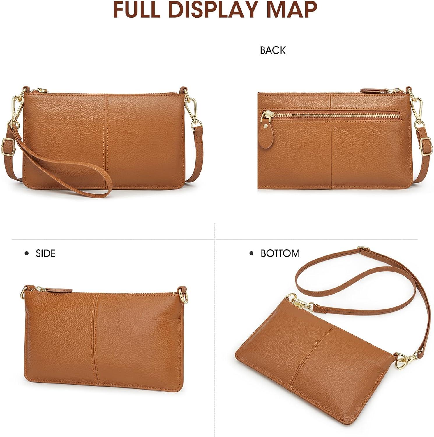 imageKattee Leather Small Crossbody Shoulder Bags Purse for Women Trendy Designer Handbag Pouch Clutch with WristletBrown