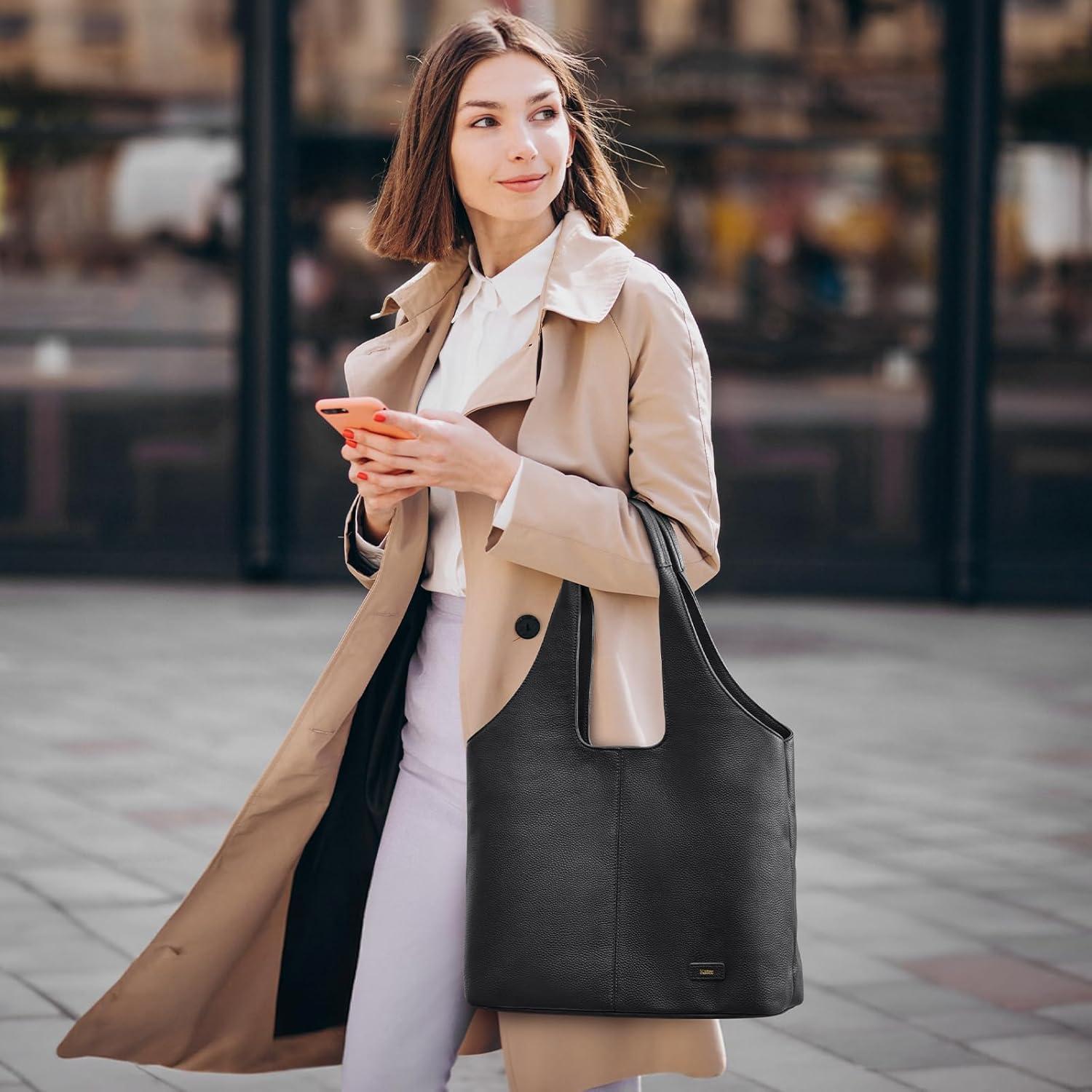 imageKattee Leather Tote Bag Purse for Women Leather Womens Tote Handbags Hobo Shoulder Bags Large CapacityBlack