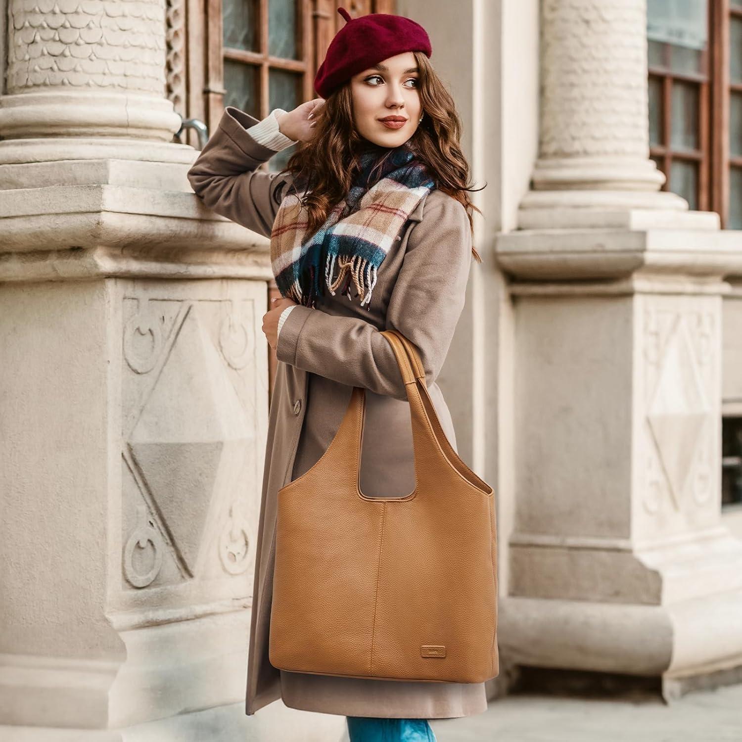 imageKattee Leather Tote Bag Purse for Women Leather Womens Tote Handbags Hobo Shoulder Bags Large CapacityBrown