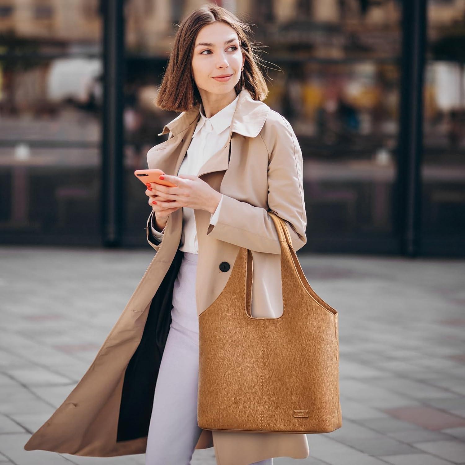 imageKattee Leather Tote Bag Purse for Women Leather Womens Tote Handbags Hobo Shoulder Bags Large CapacityBrown