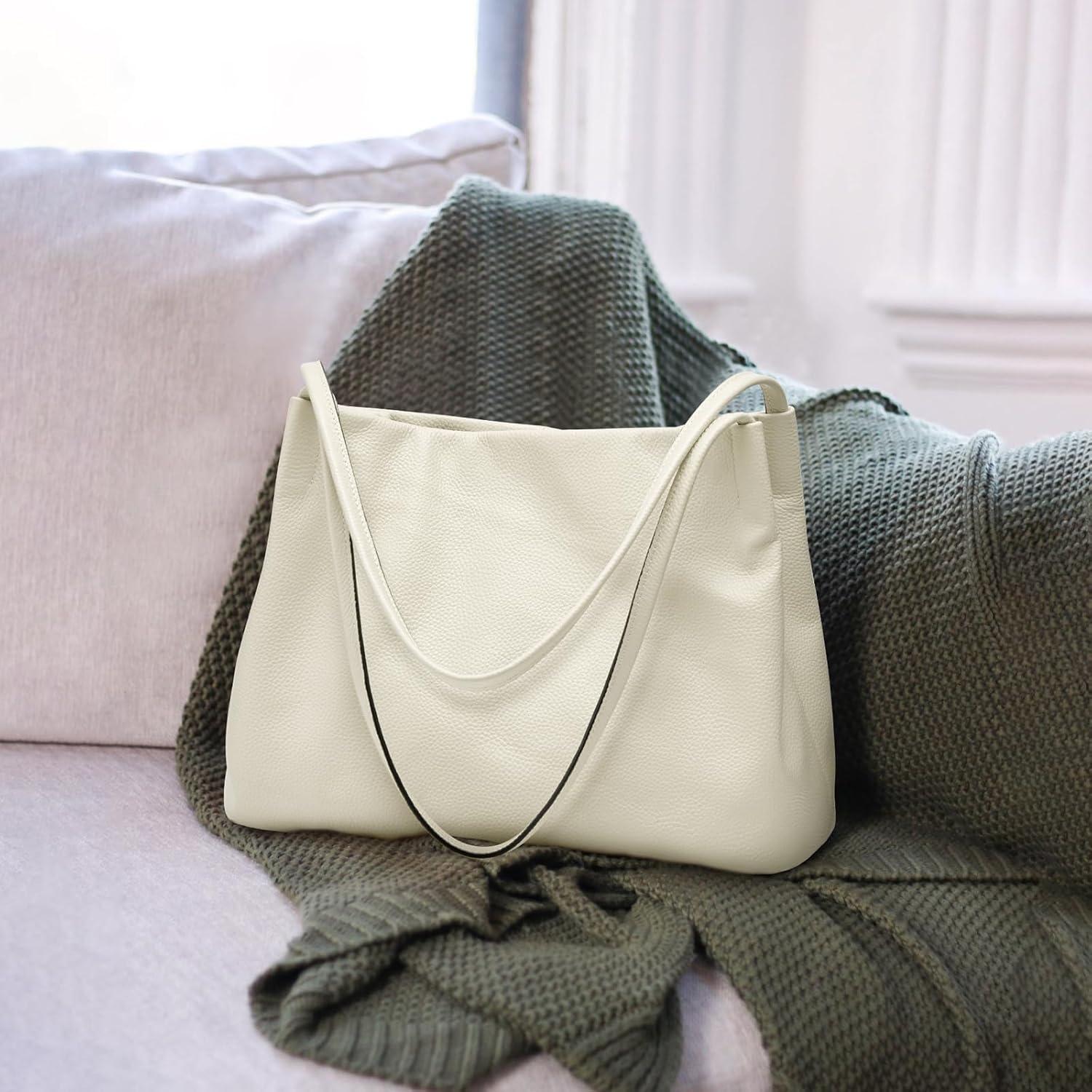 imageKattee Leather Tote Bags for Women Casual Shoulder Hobo Purses and Handbags Top Magnetic Snap ClosureBeige