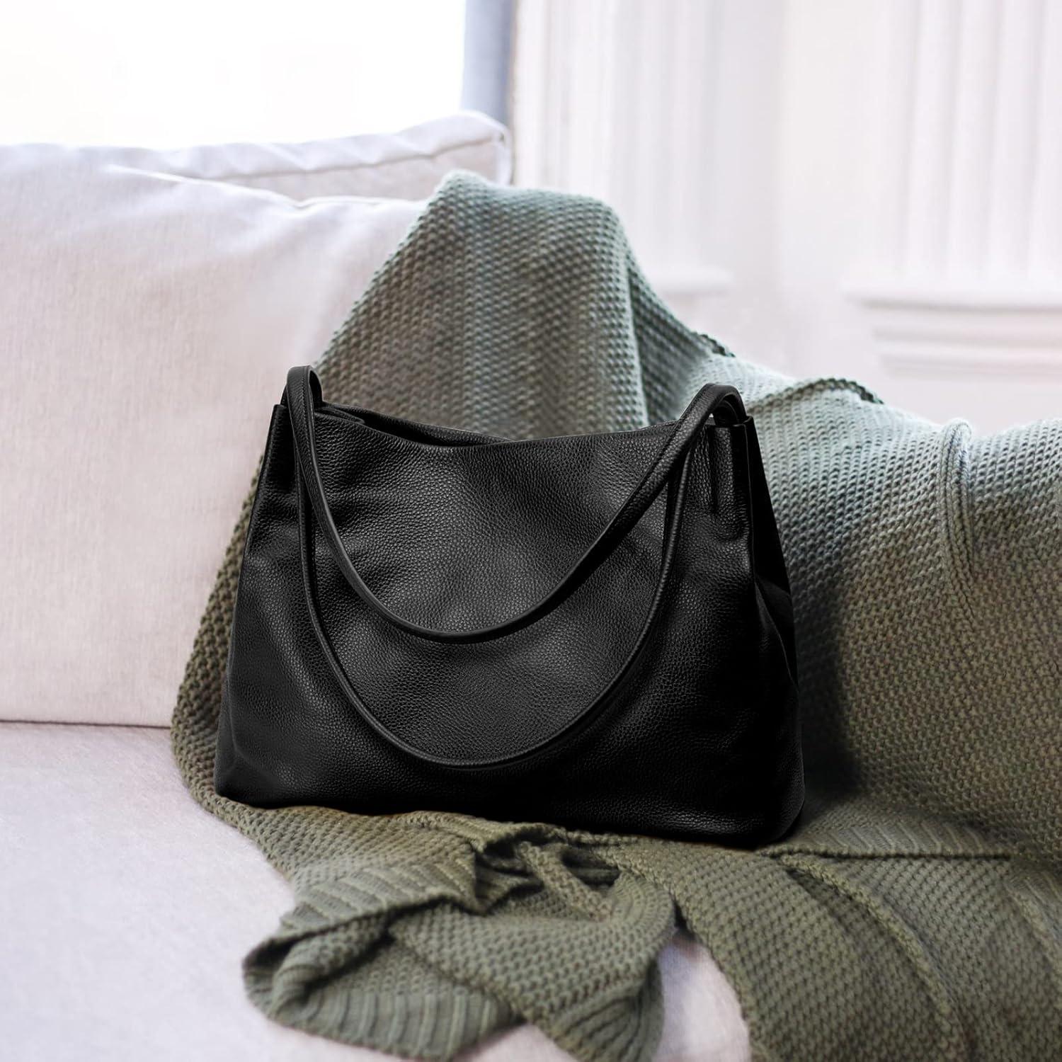 imageKattee Leather Tote Bags for Women Casual Shoulder Hobo Purses and Handbags Top Magnetic Snap ClosureBlack