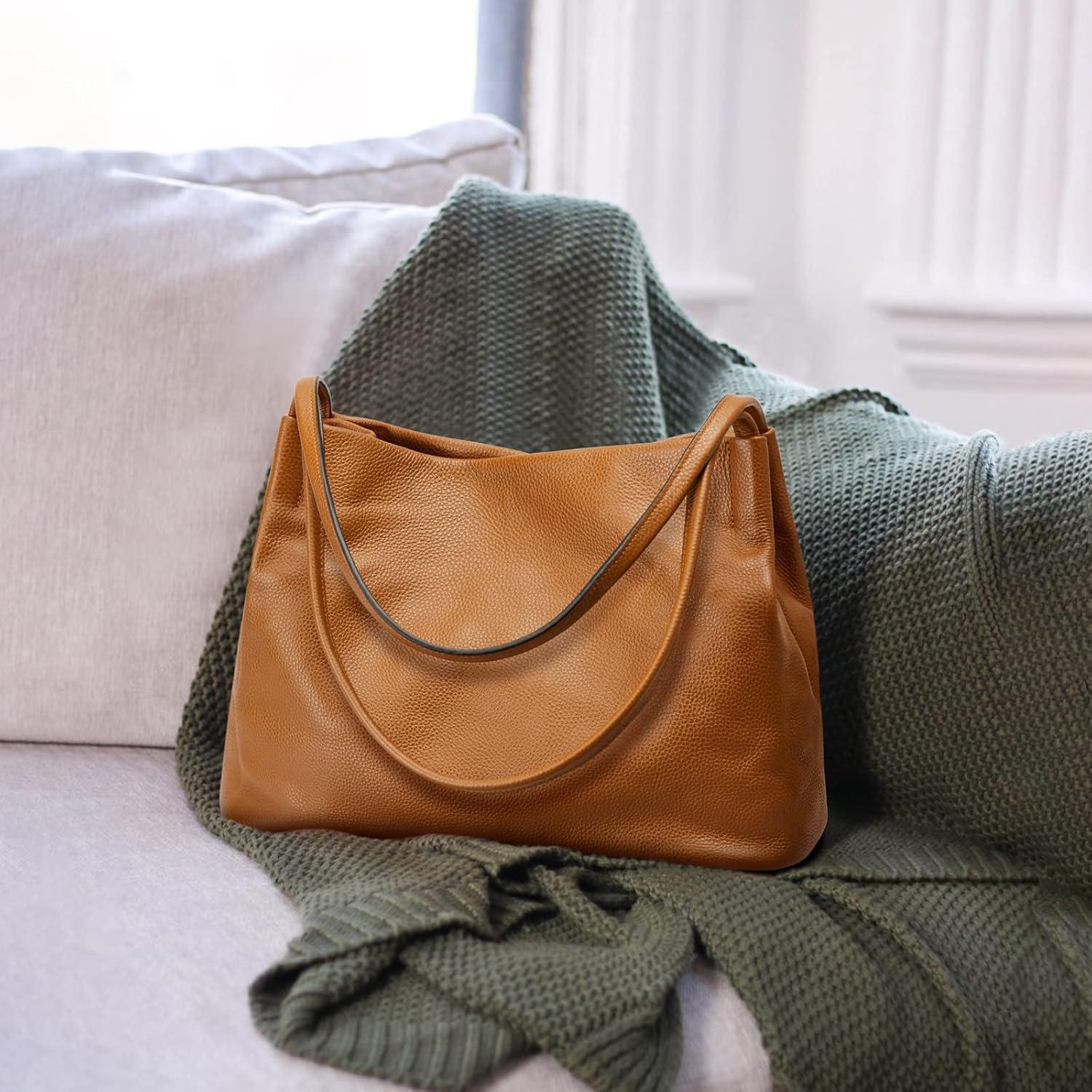 imageKattee Leather Tote Bags for Women Casual Shoulder Hobo Purses and Handbags Top Magnetic Snap ClosureBrown