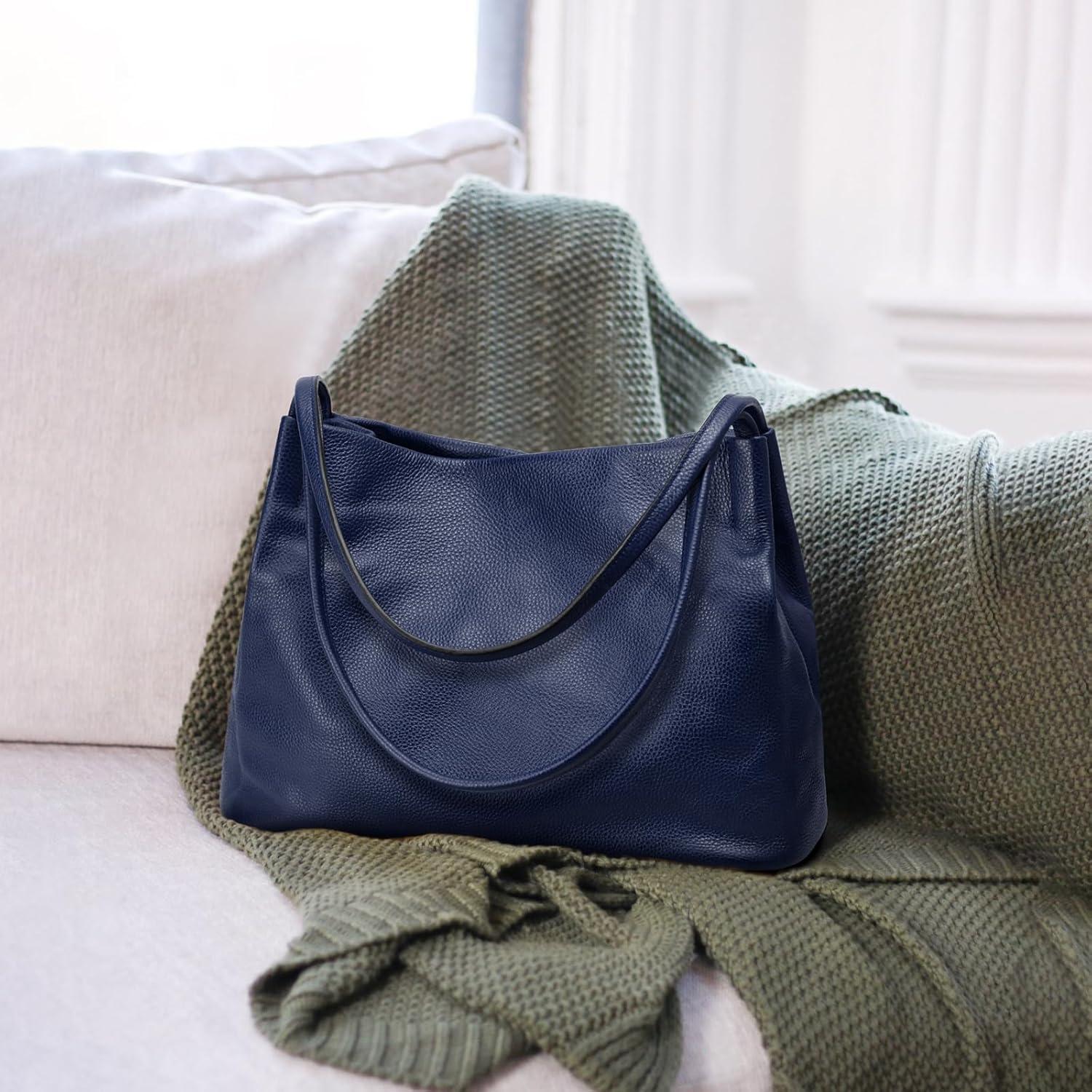 imageKattee Leather Tote Bags for Women Casual Shoulder Hobo Purses and Handbags Top Magnetic Snap ClosureDark Blue