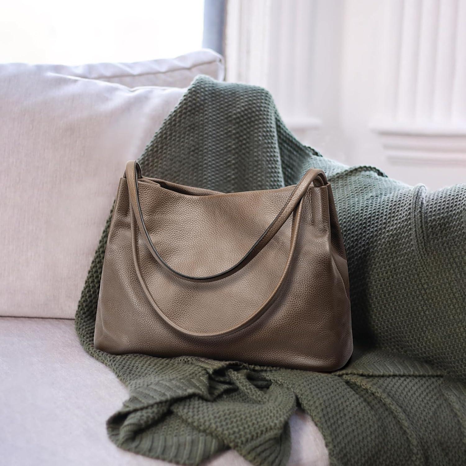 imageKattee Leather Tote Bags for Women Casual Shoulder Hobo Purses and Handbags Top Magnetic Snap ClosureKhaki