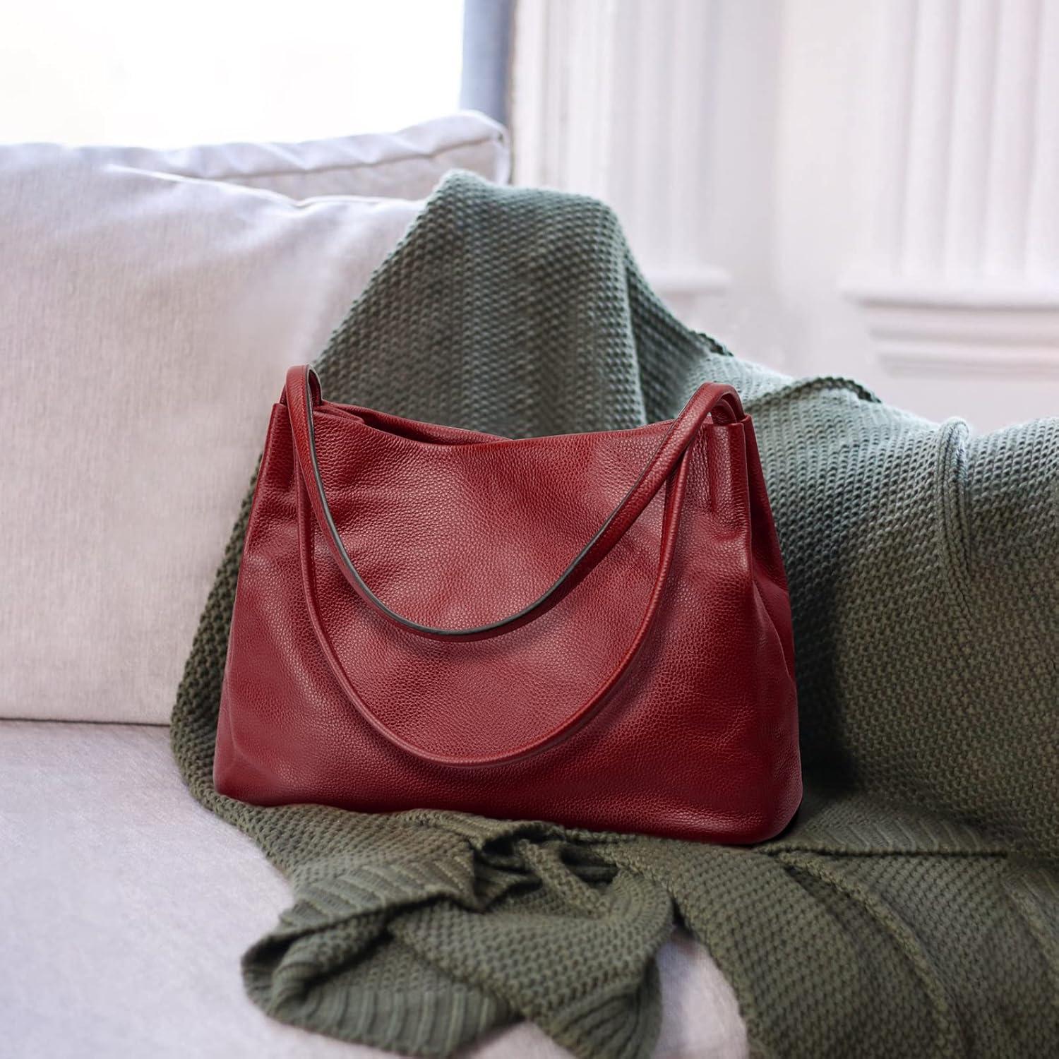 imageKattee Leather Tote Bags for Women Casual Shoulder Hobo Purses and Handbags Top Magnetic Snap ClosureWine Red