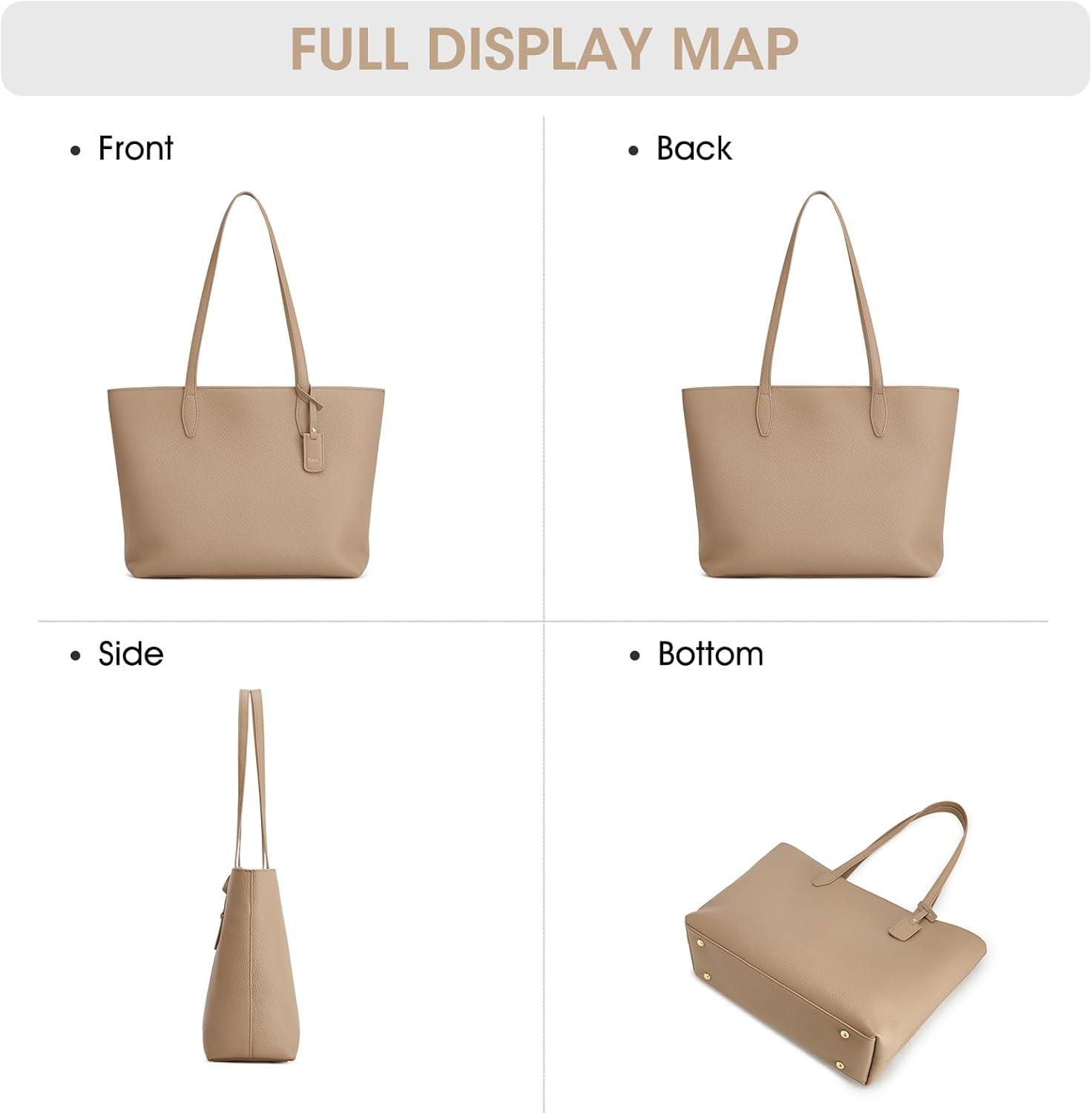 imageKattee Leather Tote Bags for Women Shoulder Purses and Handbags Travel Work Bags with Wristlet Wallet 2in1Apricot