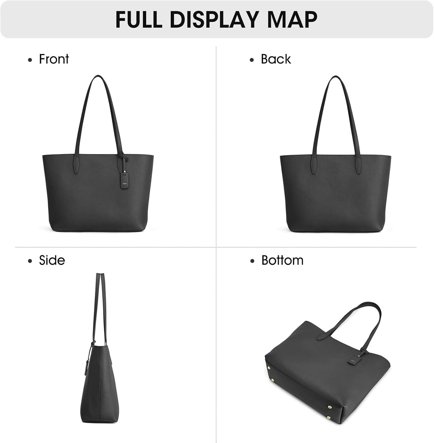 imageKattee Leather Tote Bags for Women Shoulder Purses and Handbags Travel Work Bags with Wristlet Wallet 2in1Black