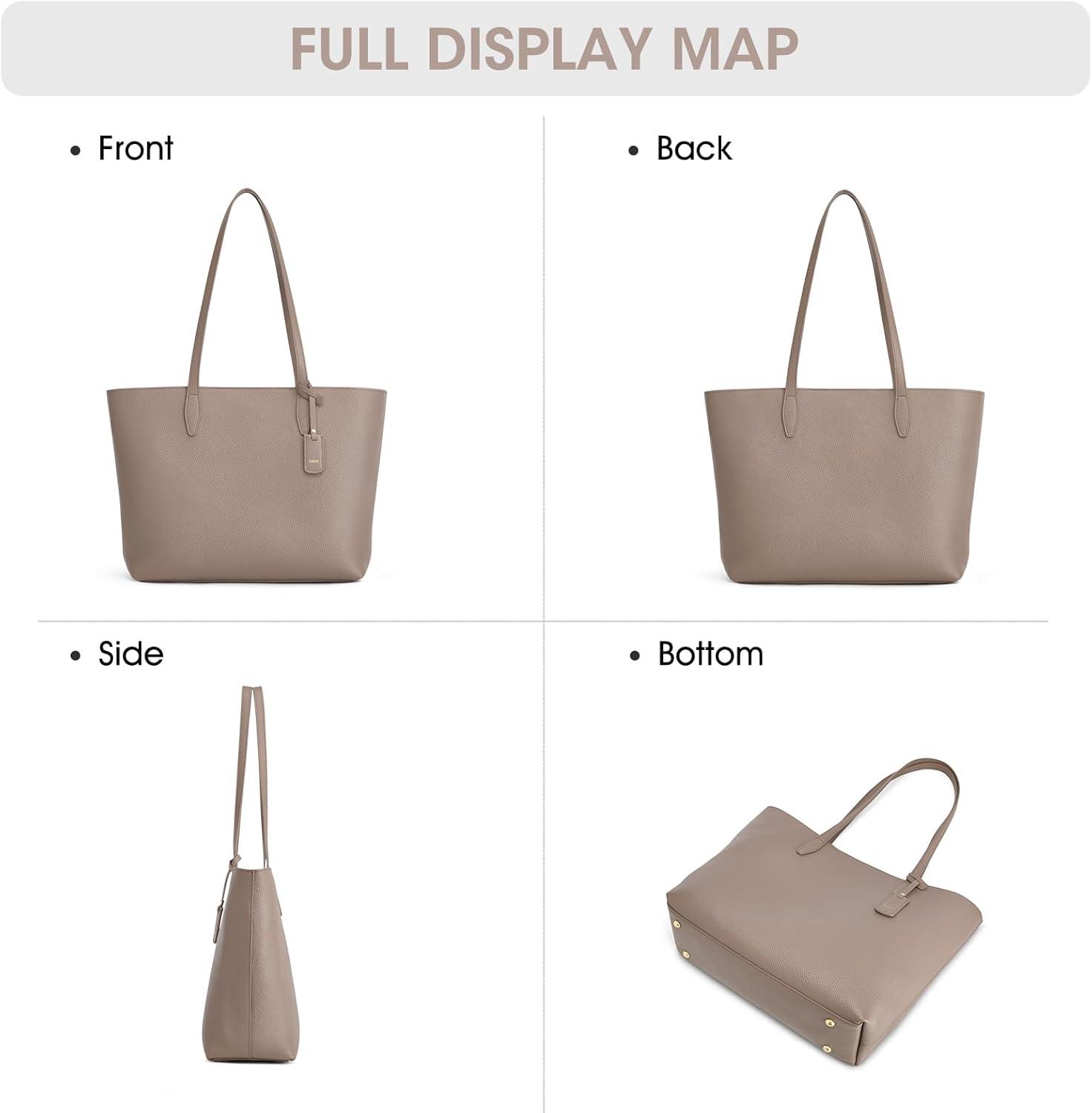 imageKattee Leather Tote Bags for Women Shoulder Purses and Handbags Travel Work Bags with Wristlet Wallet 2in1Khaki