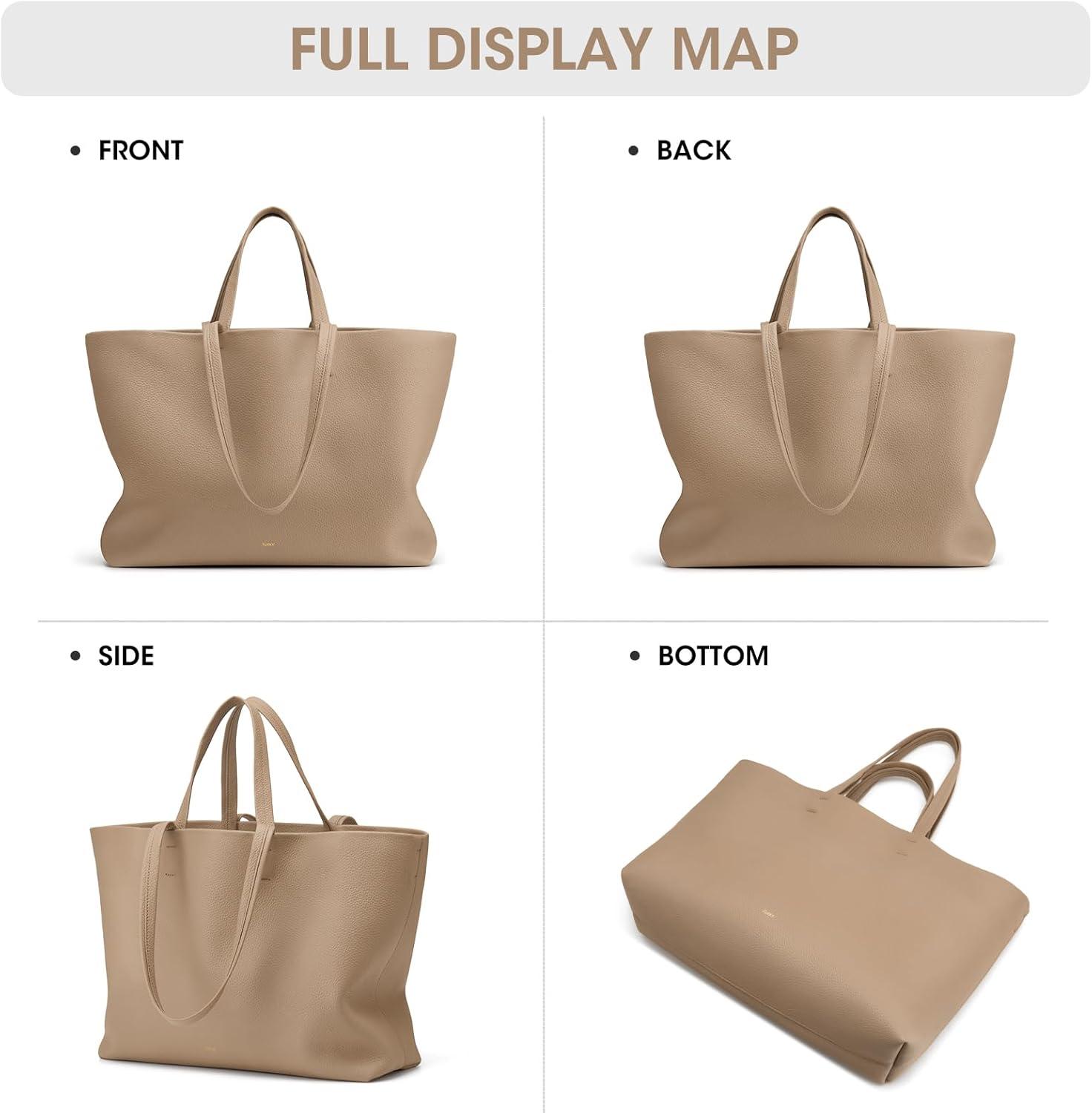 imageKattee Leather Tote Bags for Women Soft Shoulder Purses Handbags Travel Work Bags Top Grain Leather Large CapacityApricot