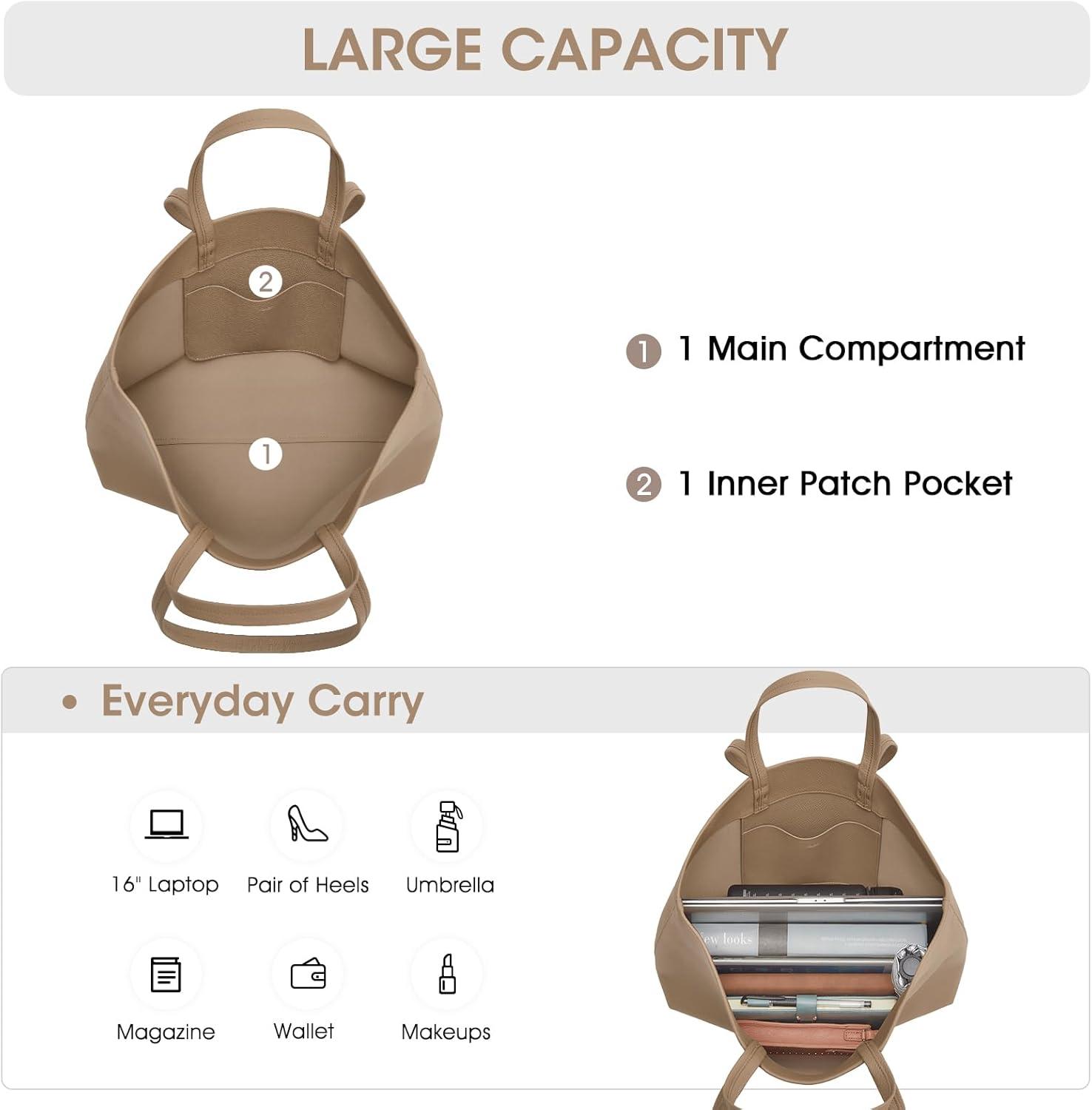 imageKattee Leather Tote Bags for Women Soft Shoulder Purses Handbags Travel Work Bags Top Grain Leather Large CapacityApricot