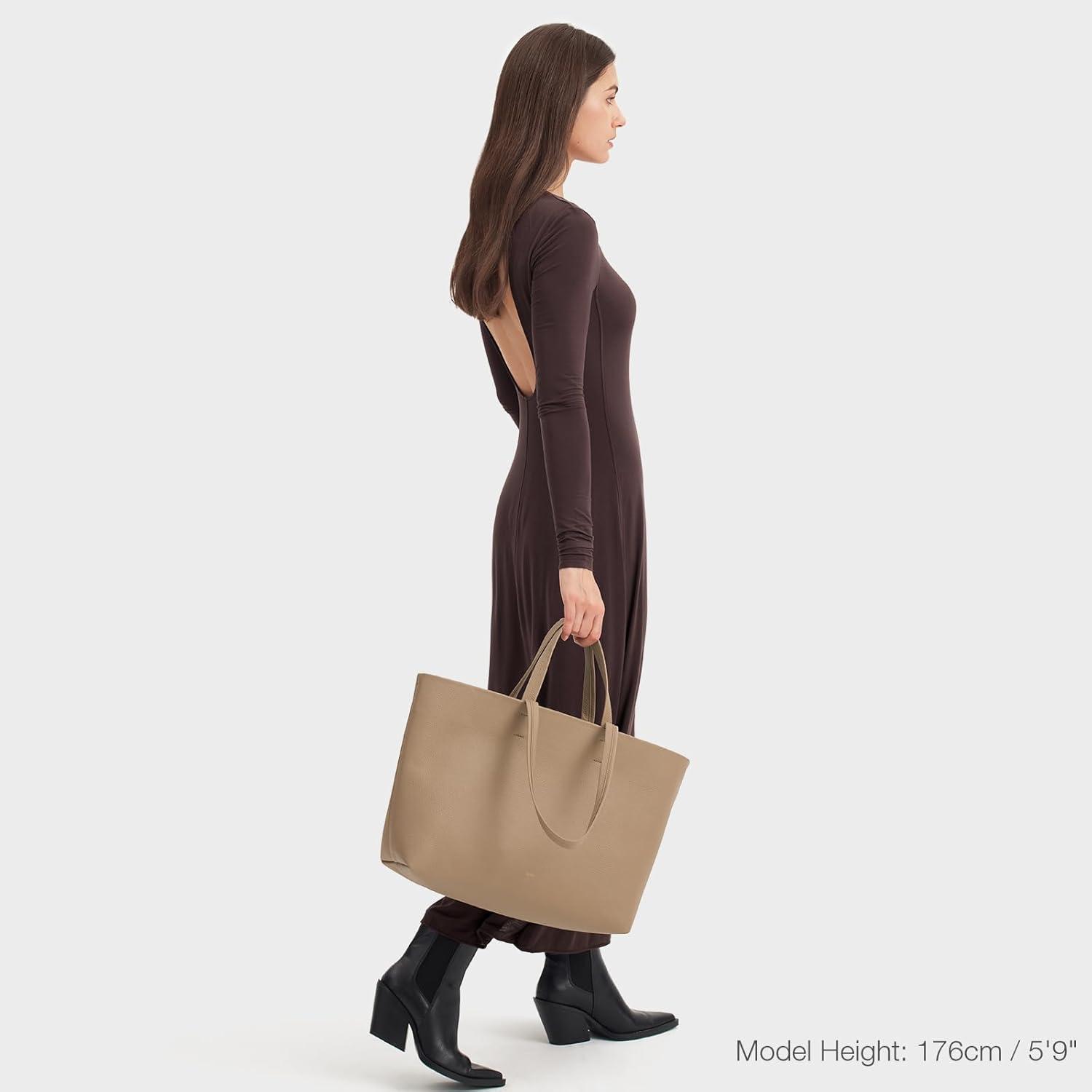 imageKattee Leather Tote Bags for Women Soft Shoulder Purses Handbags Travel Work Bags Top Grain Leather Large CapacityApricot