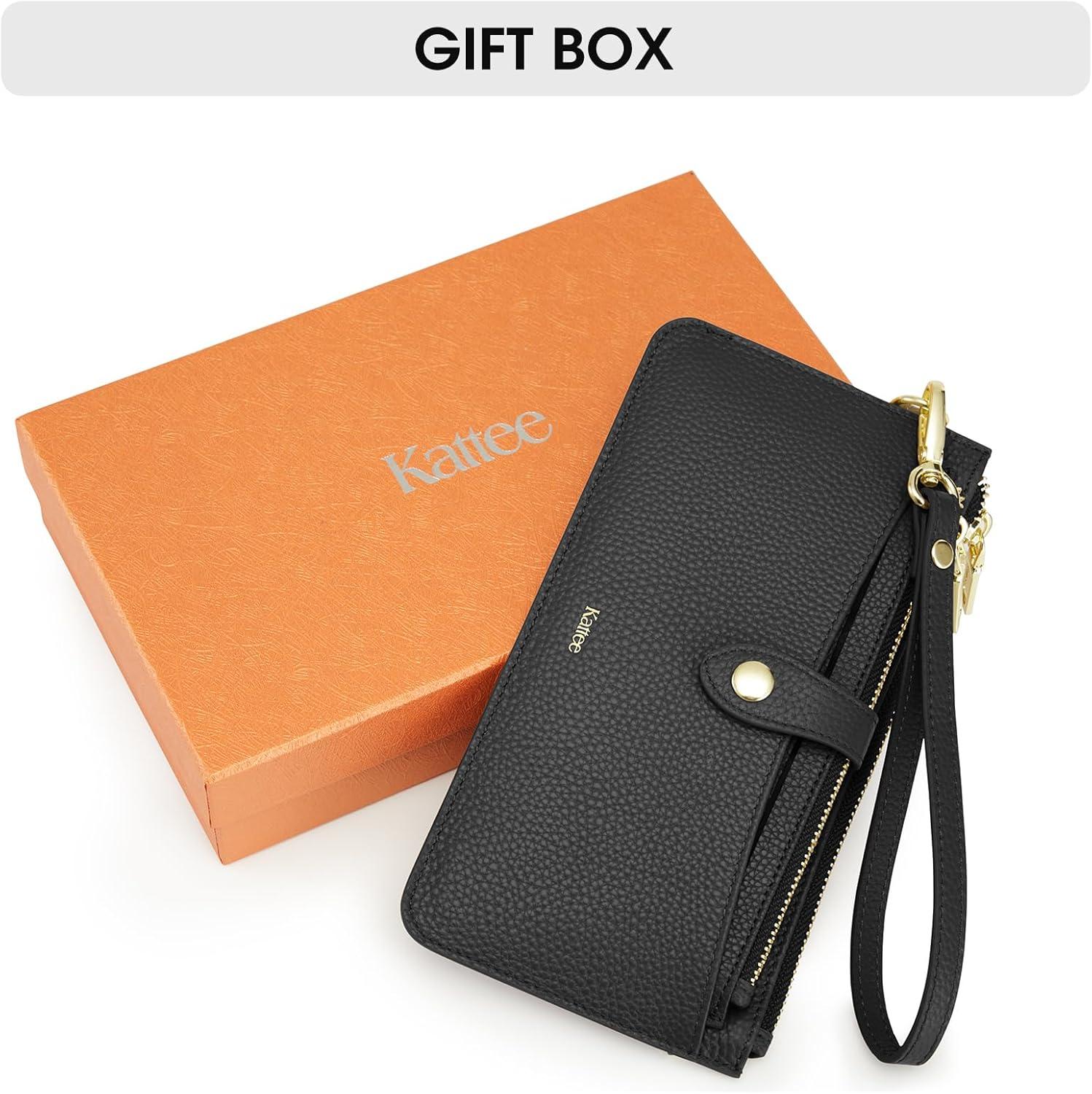 imageKattee Leather Wristlet Wallets for Women RFID Wallets Women Top Grain Leather Card Holder Phone Purses Clutch BagsBlack
