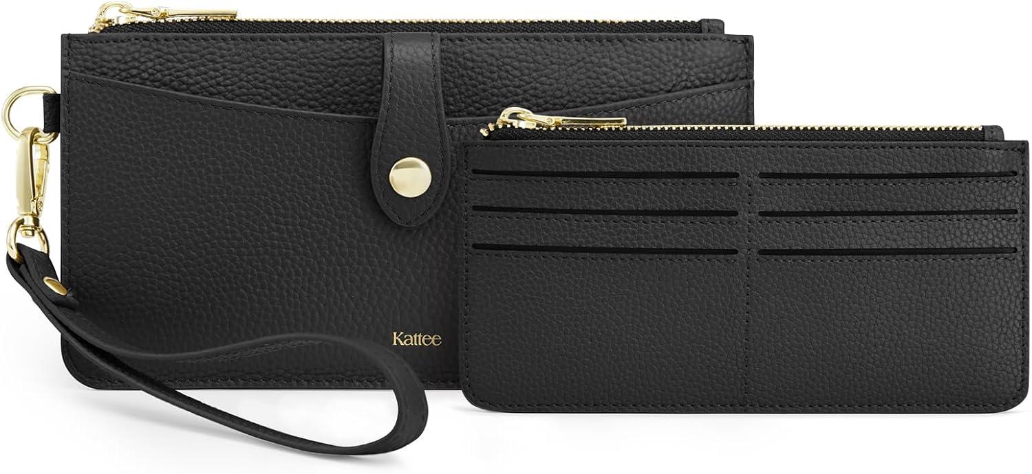 imageKattee Leather Wristlet Wallets for Women RFID Wallets Women Top Grain Leather Card Holder Phone Purses Clutch BagsBlack