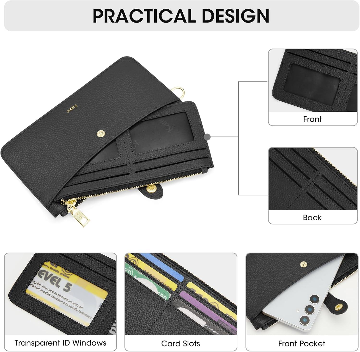 imageKattee Leather Wristlet Wallets for Women RFID Wallets Women Top Grain Leather Card Holder Phone Purses Clutch BagsBlack