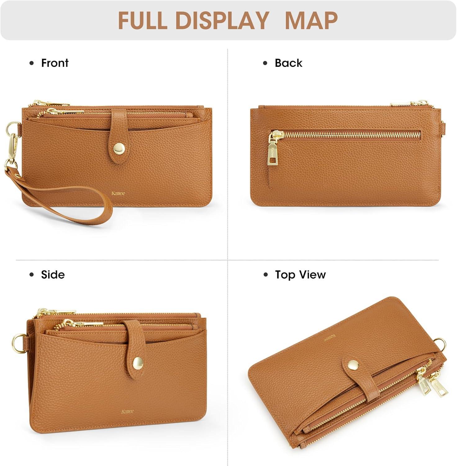 imageKattee Leather Wristlet Wallets for Women RFID Wallets Women Top Grain Leather Card Holder Phone Purses Clutch BagsBrown