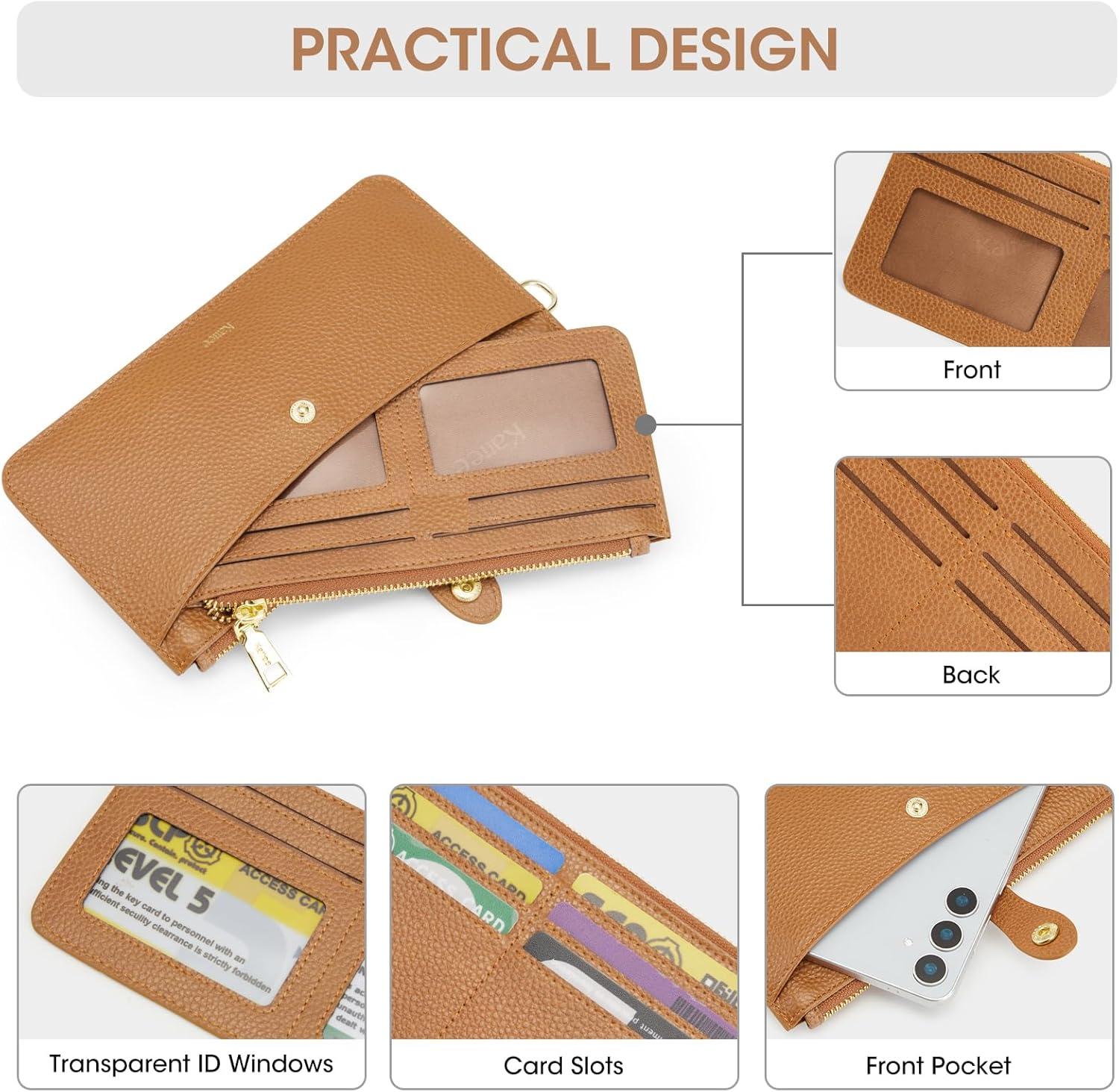 imageKattee Leather Wristlet Wallets for Women RFID Wallets Women Top Grain Leather Card Holder Phone Purses Clutch BagsBrown