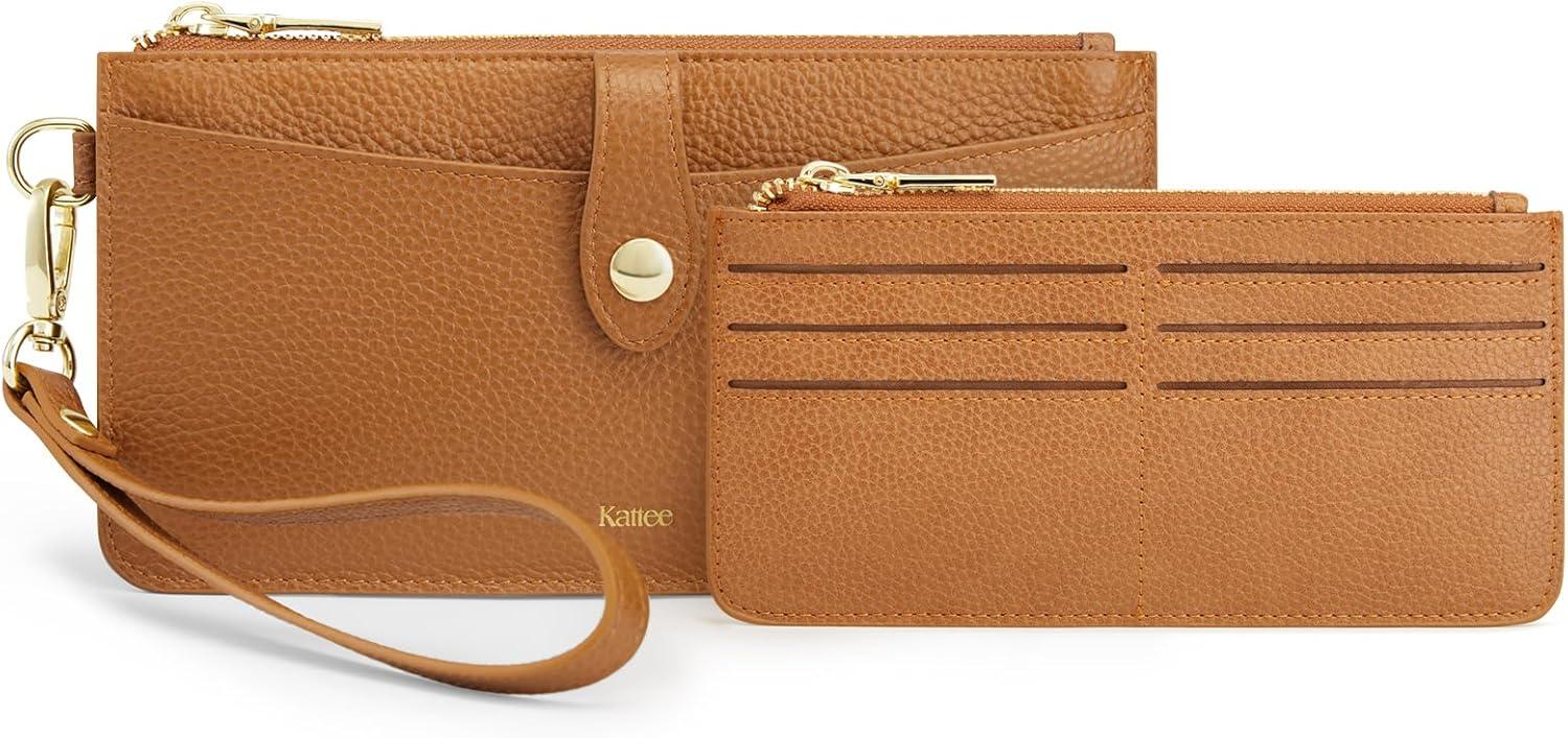 imageKattee Leather Wristlet Wallets for Women RFID Wallets Women Top Grain Leather Card Holder Phone Purses Clutch BagsBrown