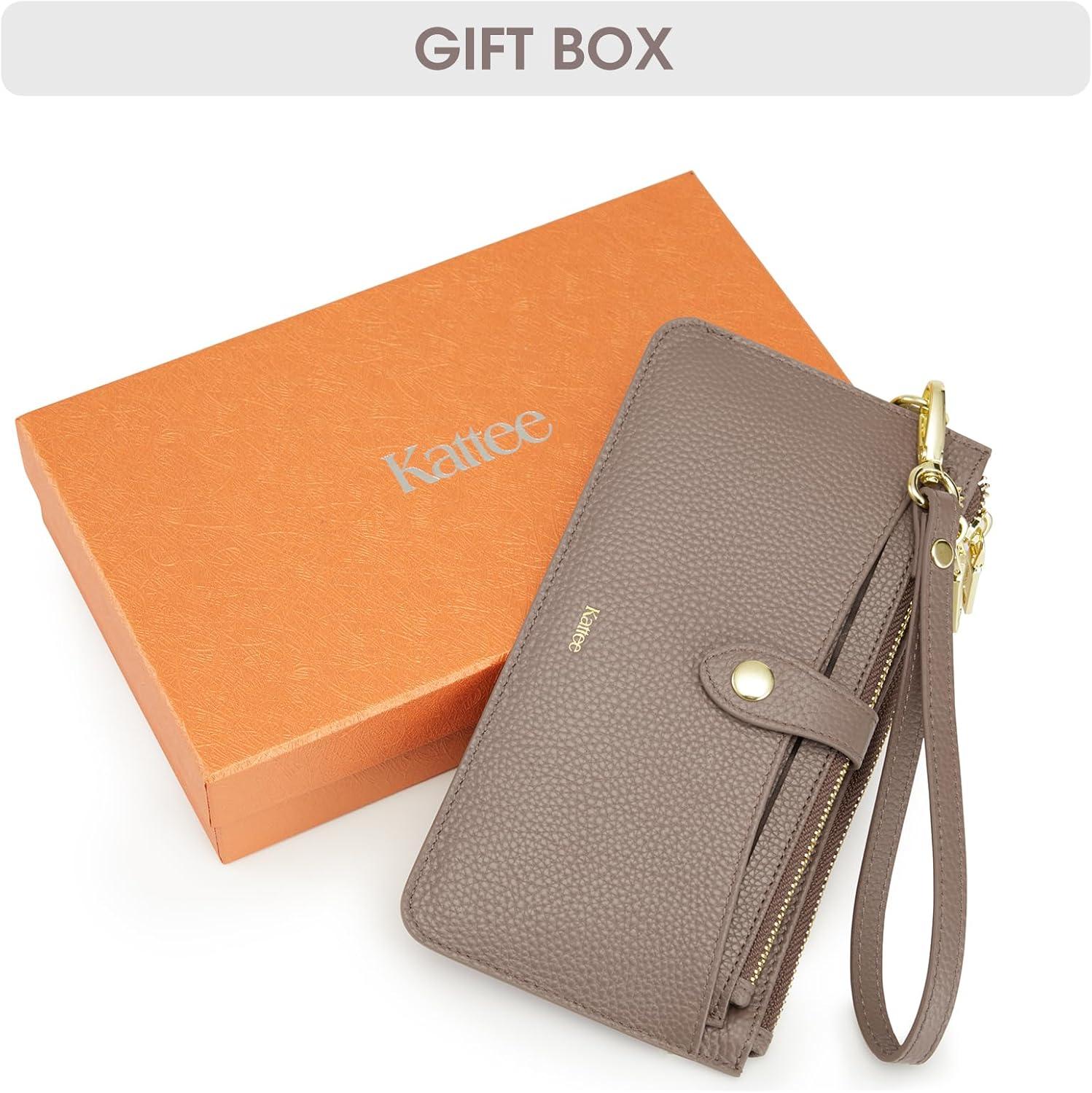 imageKattee Leather Wristlet Wallets for Women RFID Wallets Women Top Grain Leather Card Holder Phone Purses Clutch BagsKhaki