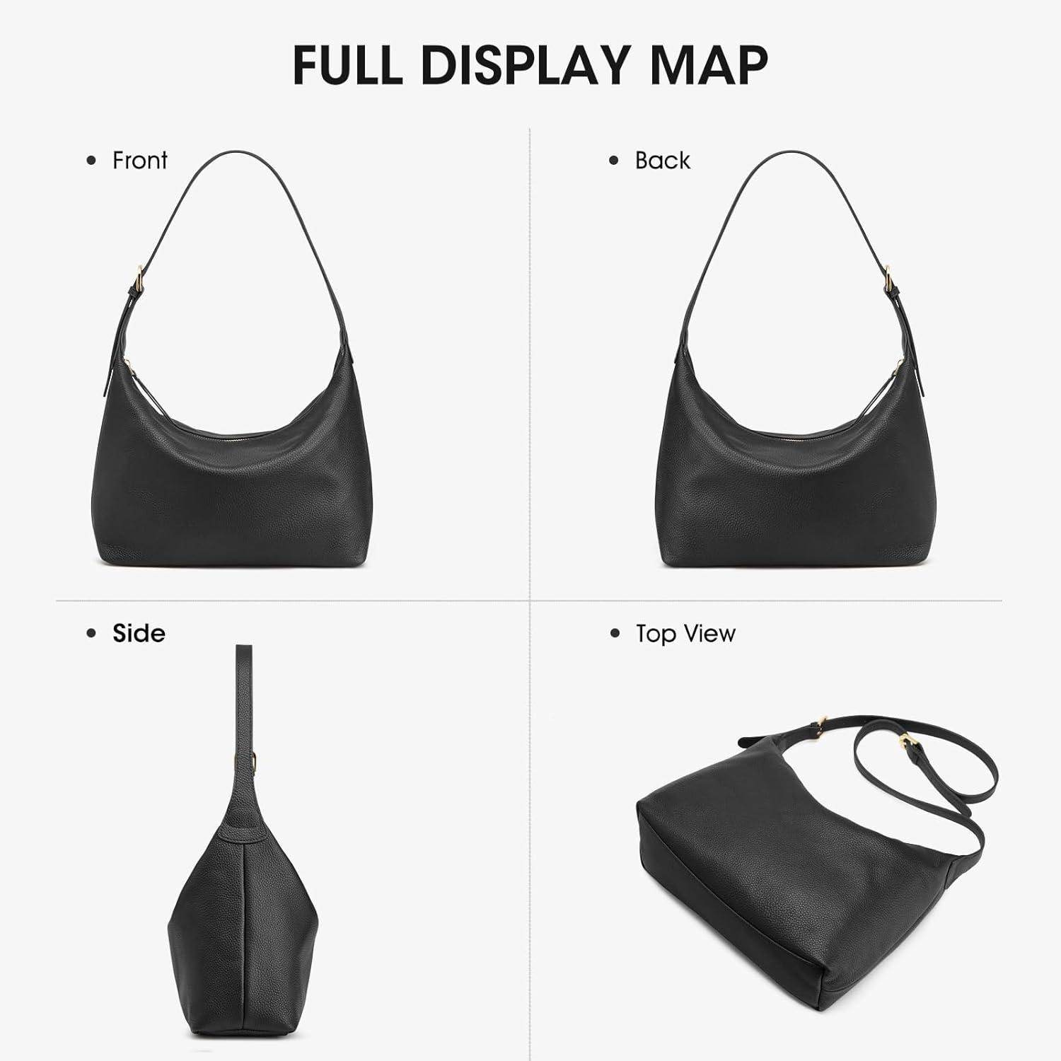 imageKattee Meduim Hobo bags for Women Genuine Leather Crossbody Handbags Shoulder Purse for Work CasualBlack