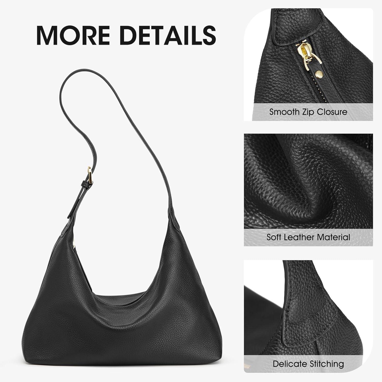 imageKattee Meduim Hobo bags for Women Genuine Leather Crossbody Handbags Shoulder Purse for Work CasualBlack