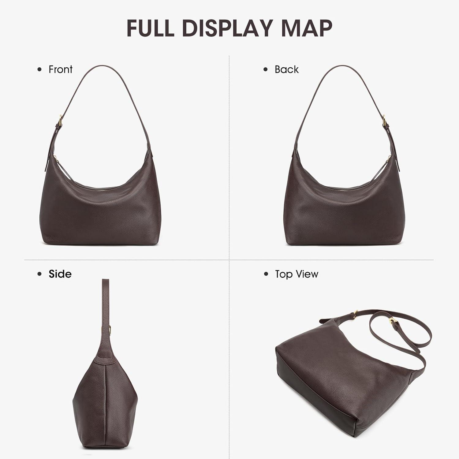 imageKattee Meduim Hobo bags for Women Genuine Leather Crossbody Handbags Shoulder Purse for Work CasualCoffee