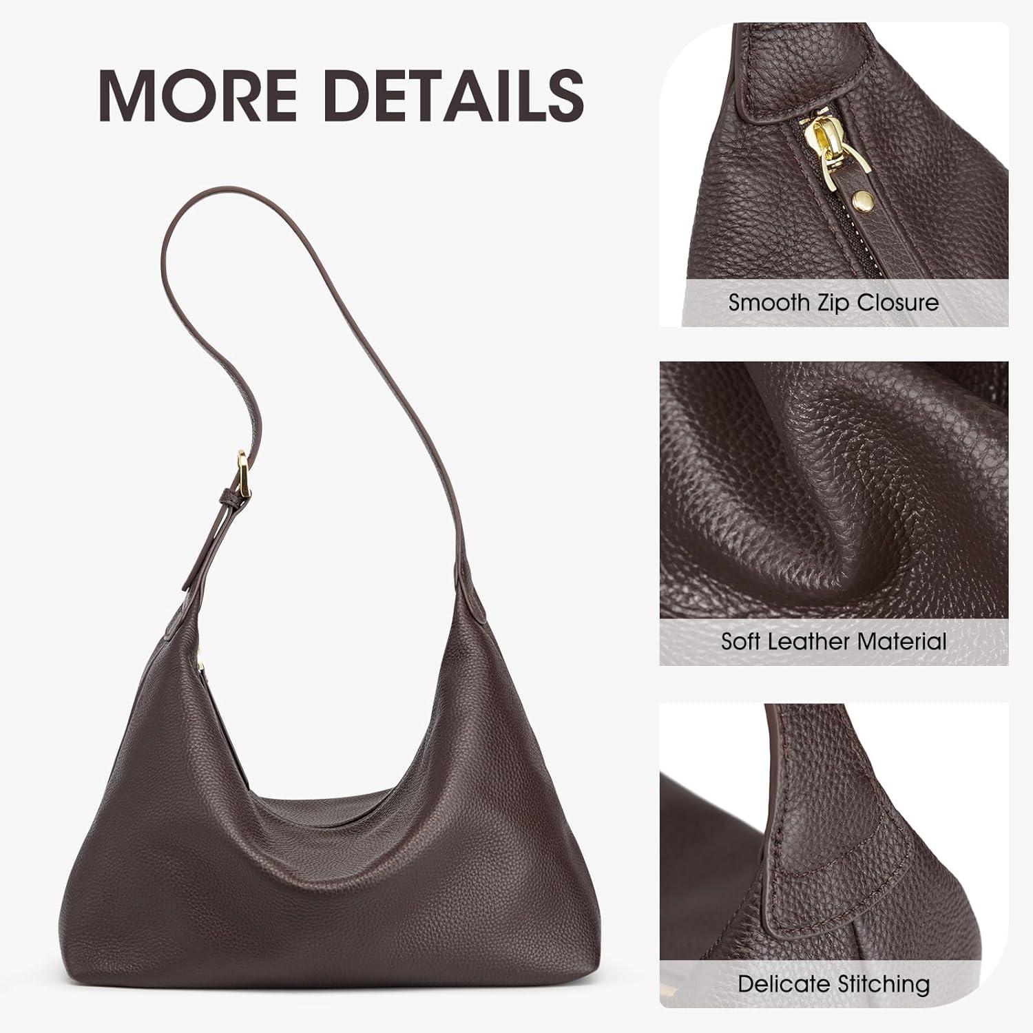 imageKattee Meduim Hobo bags for Women Genuine Leather Crossbody Handbags Shoulder Purse for Work CasualCoffee