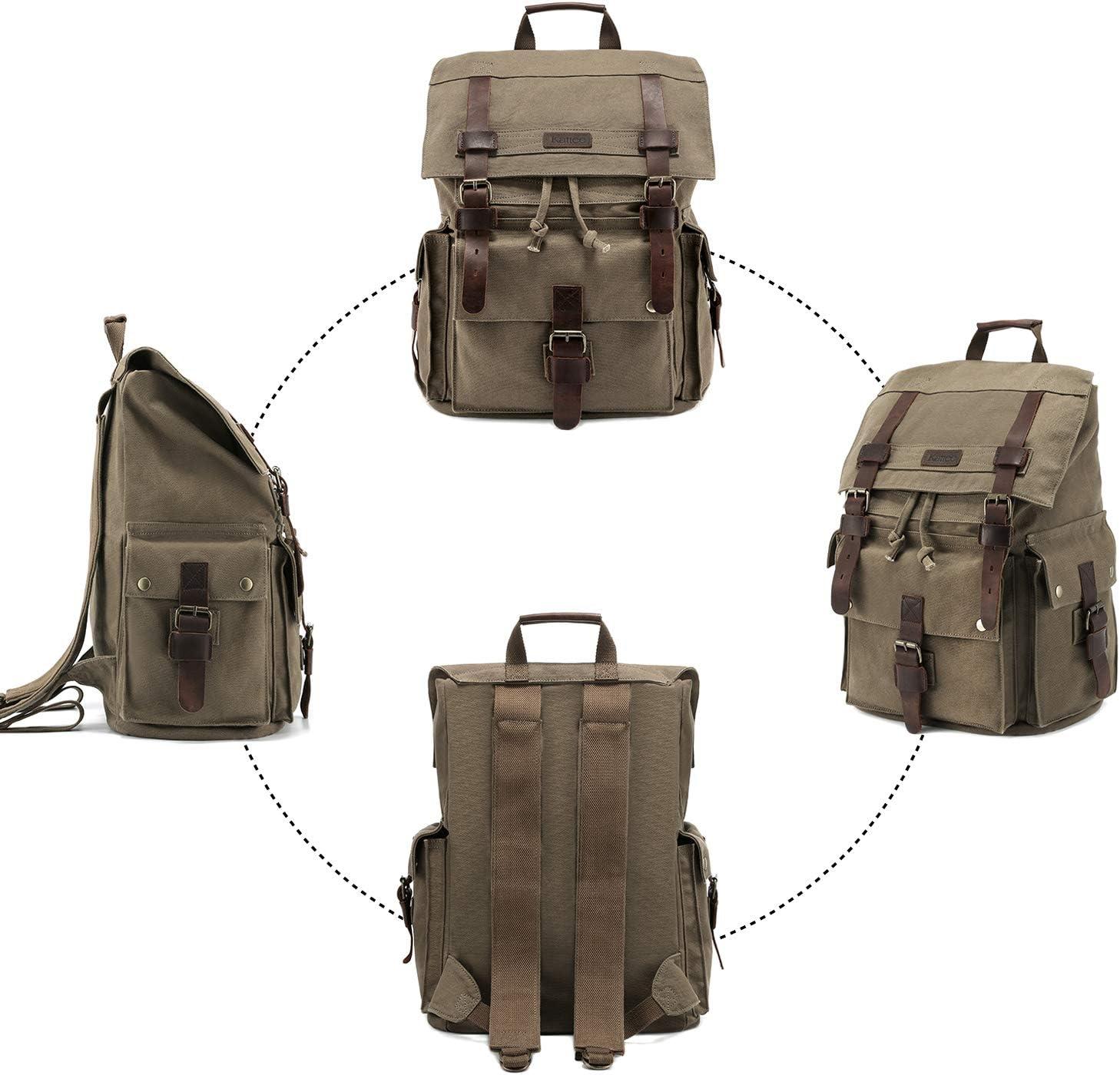 imageKattee Mens Leather Canvas Backpack Large School Bag Travel Rucksack BlackGreen