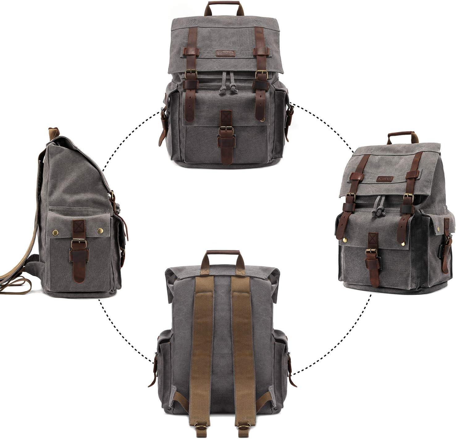imageKattee Mens Leather Canvas Backpack Large School Bag Travel Rucksack BlackGrey