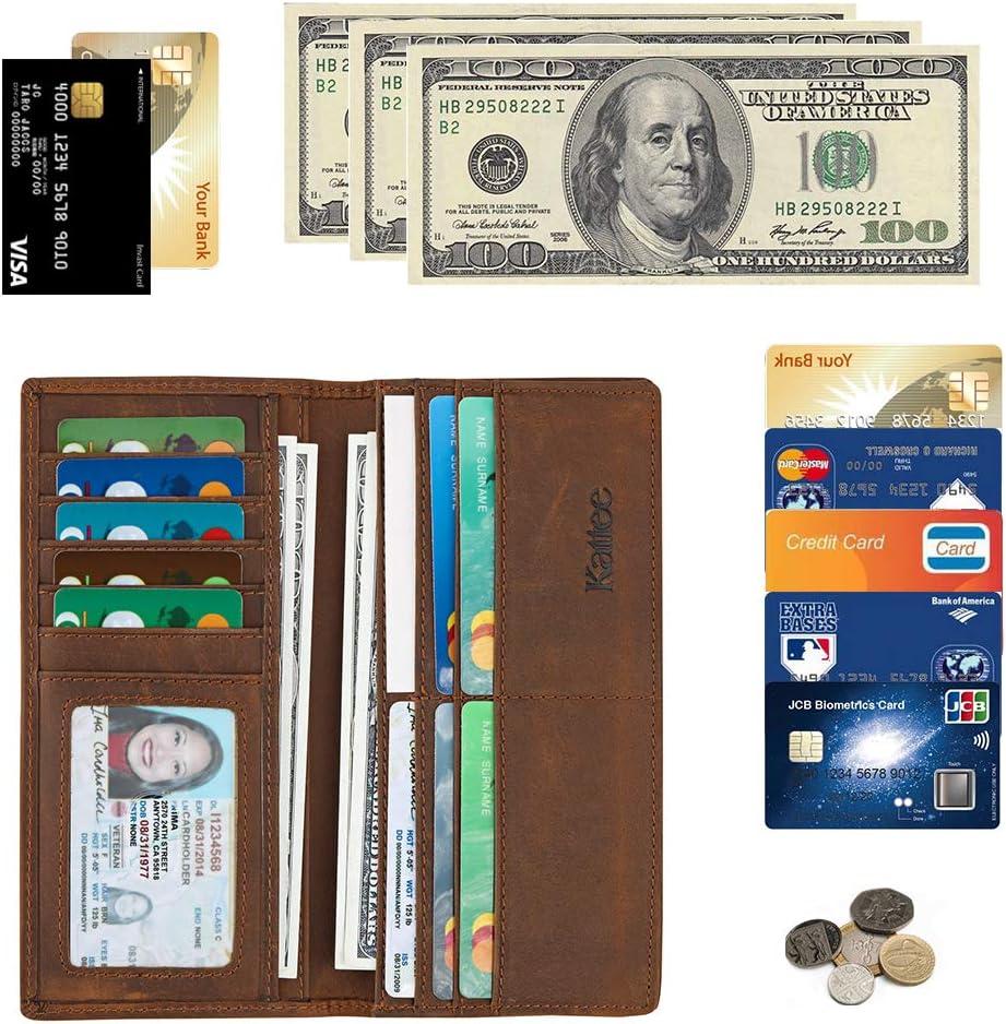 imageKattee Mens Vintage Genuine Leather Long Wallet for Checkbook Credit Cards1Brown