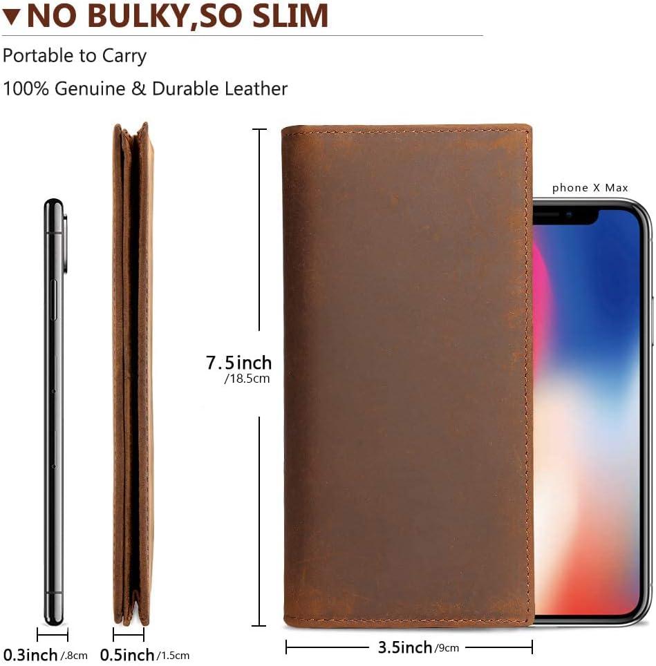 imageKattee Mens Vintage Genuine Leather Long Wallet for Checkbook Credit Cards1Brown