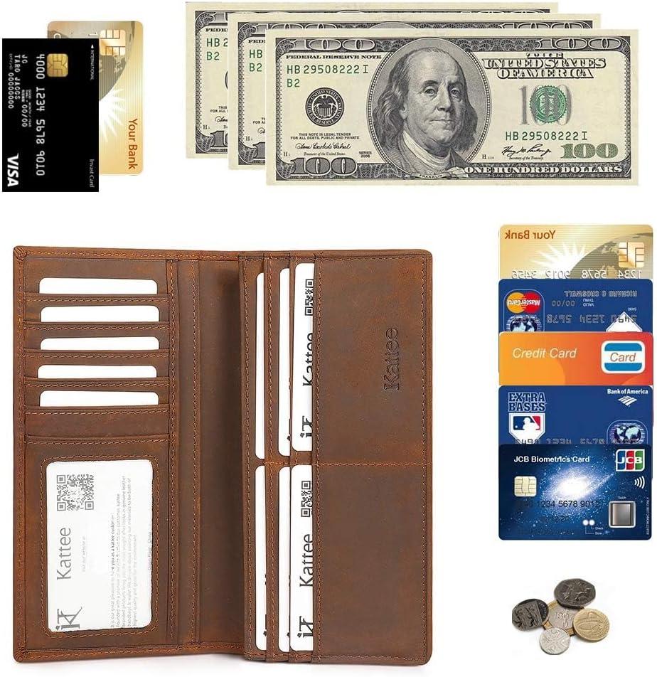 imageKattee Mens Vintage Genuine Leather Long Wallet for Checkbook Credit Cards1Dark Brown1