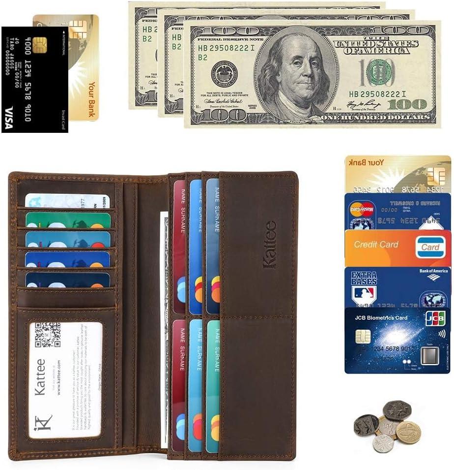 imageKattee Mens Vintage Genuine Leather Long Wallet for Checkbook Credit Cards1Dark Brown2