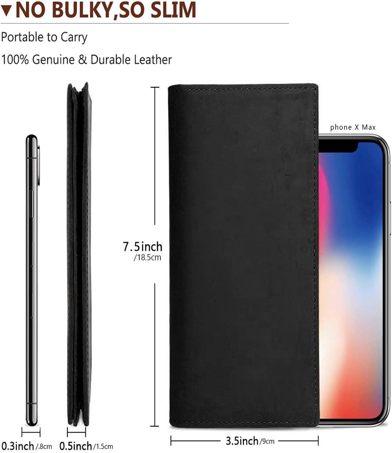 imageKattee Mens Vintage Genuine Leather Long Wallet for Checkbook Credit CardsBlack