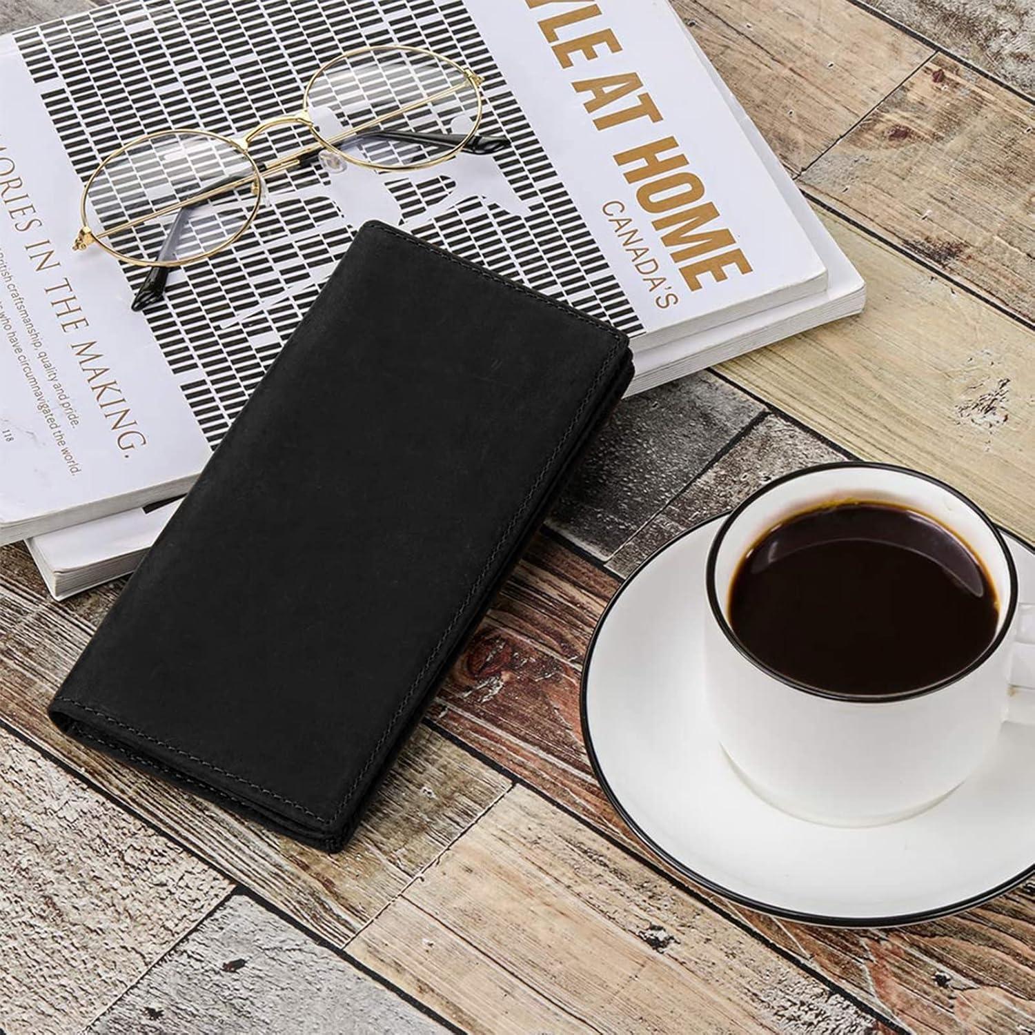 imageKattee Mens Vintage Genuine Leather Long Wallet for Checkbook Credit CardsBlack