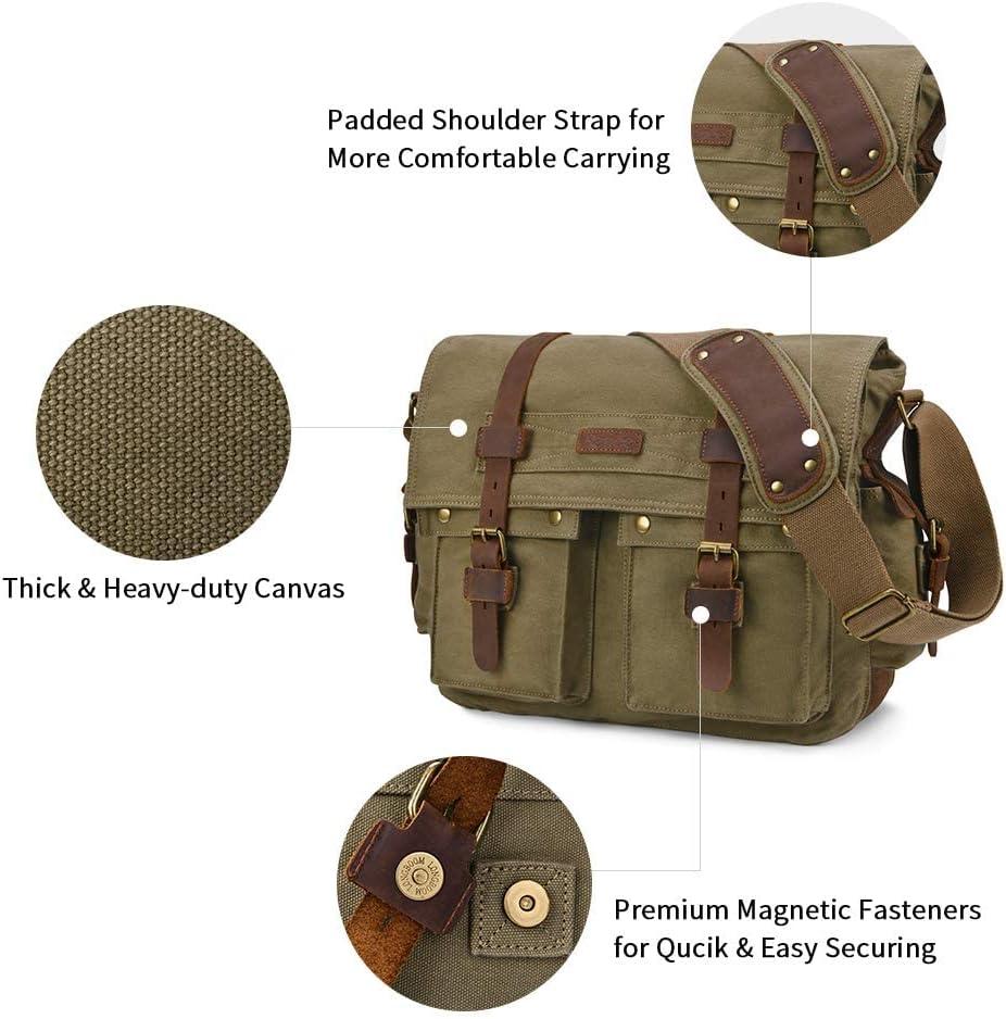 imageKattee Military Messenger Bag Canvas Leather Shoulder Bag Fits 156 Inch Laptop