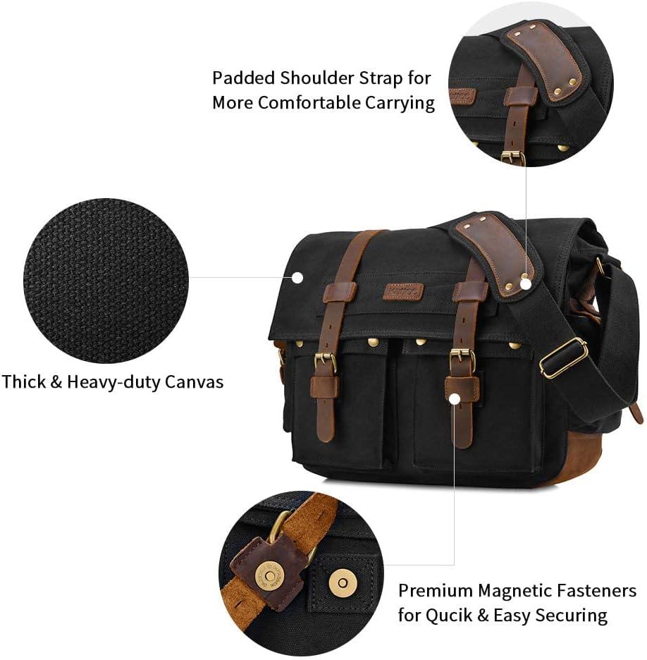 imageKattee Military Messenger Bag Canvas Leather Shoulder BagBlack