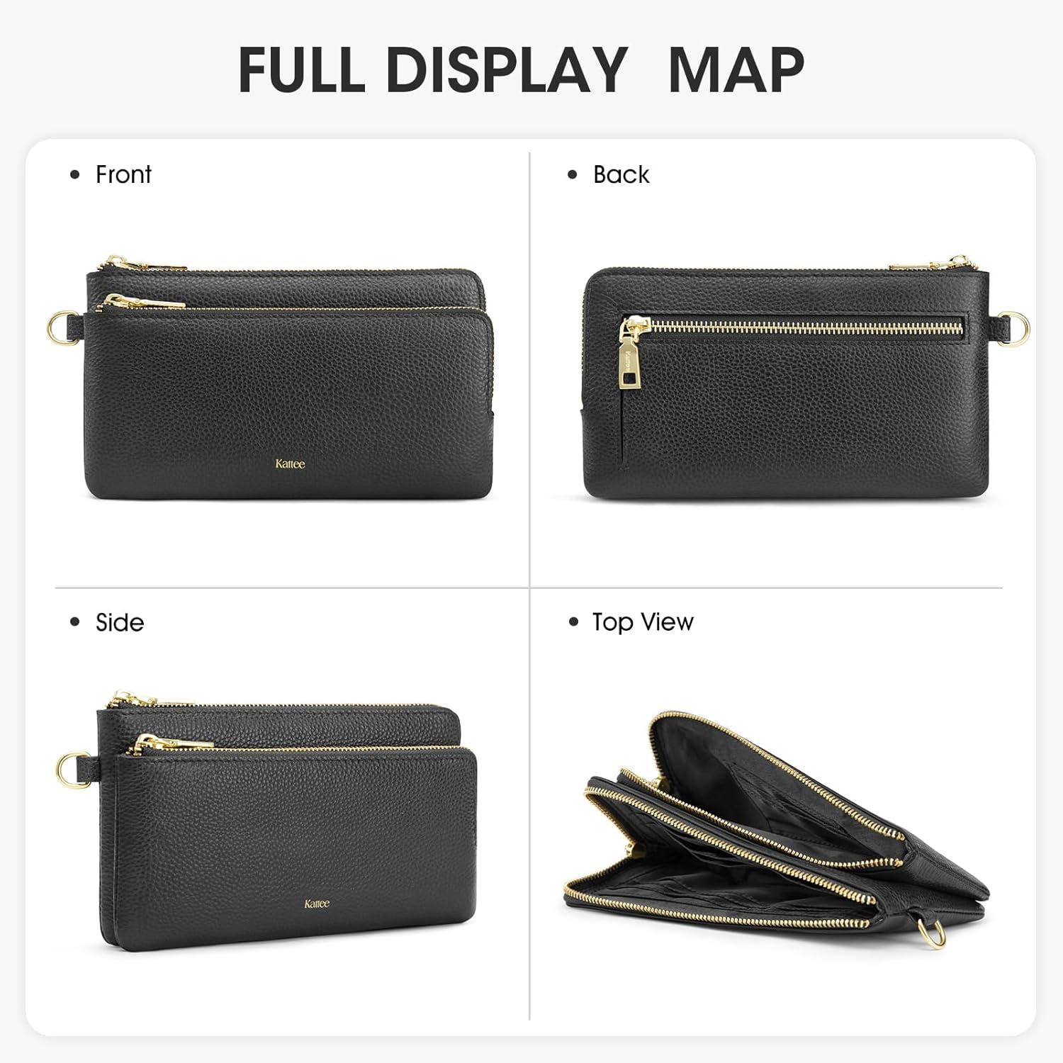 imageKattee RFID Wallet Women Leather Wristlet Wallets for Women Slim Clutch Purses with Credit Card HolderBlack