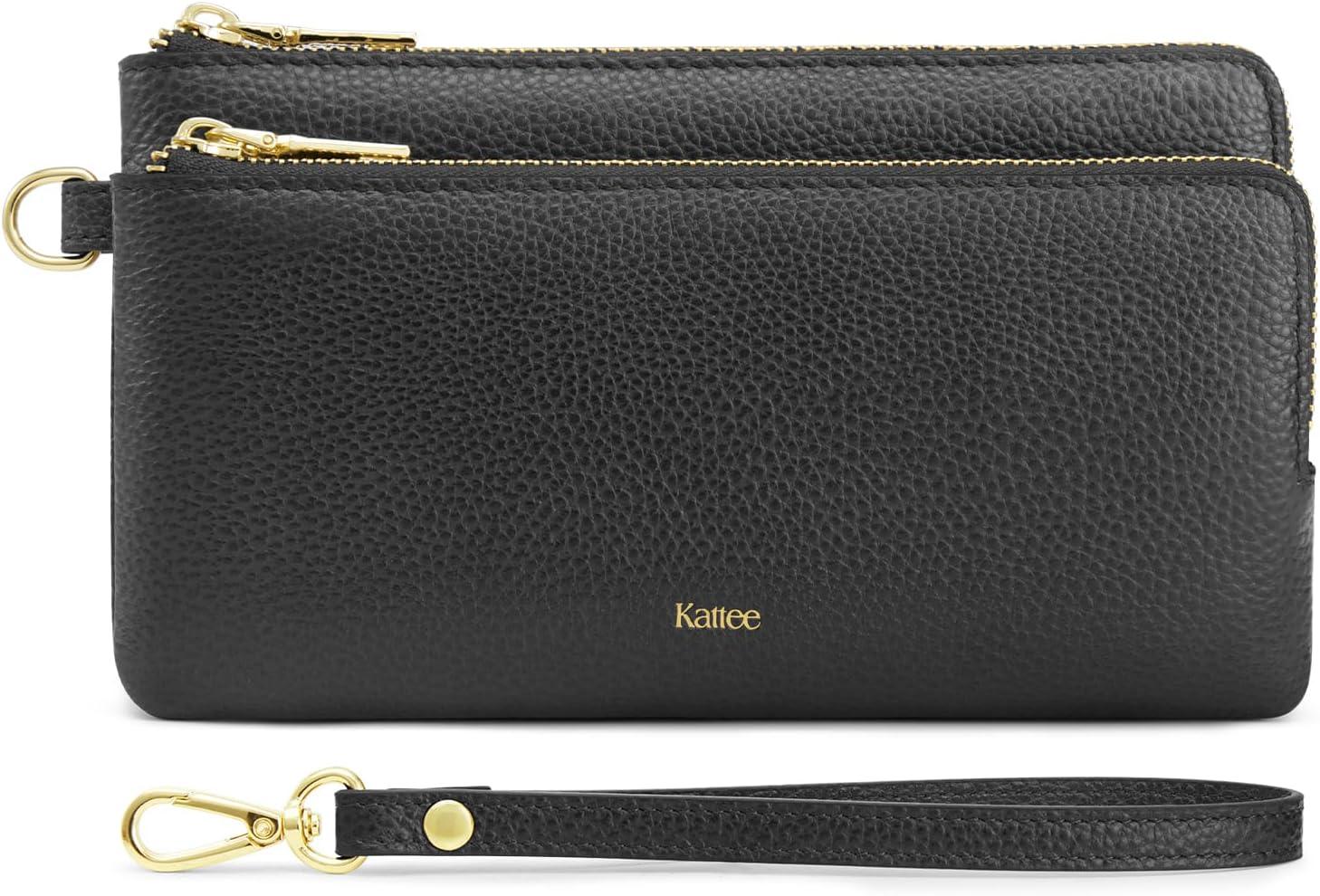 imageKattee RFID Wallet Women Leather Wristlet Wallets for Women Slim Clutch Purses with Credit Card HolderBlack