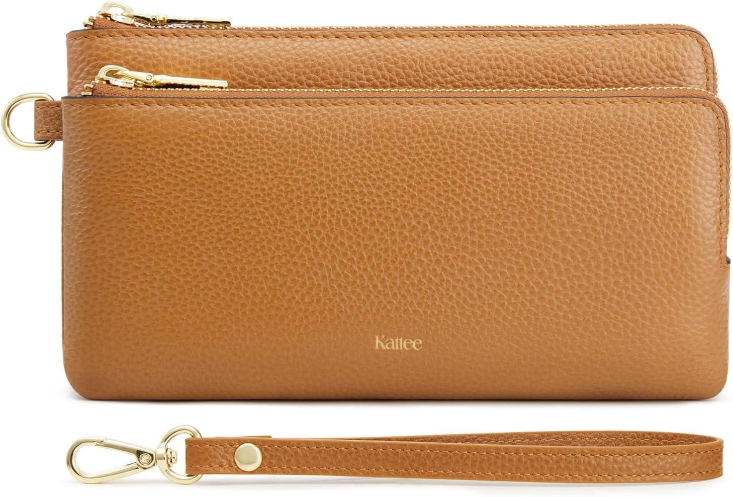 imageKattee RFID Wallet Women Leather Wristlet Wallets for Women Slim Clutch Purses with Credit Card HolderBrown