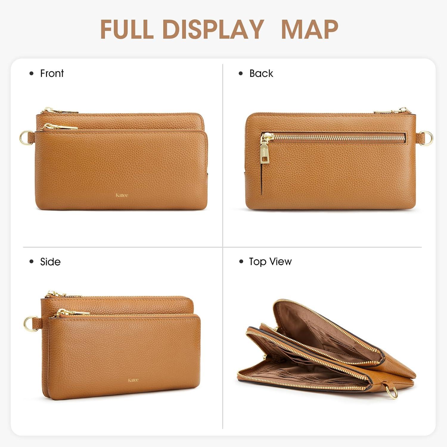 imageKattee RFID Wallet Women Leather Wristlet Wallets for Women Slim Clutch Purses with Credit Card HolderBrown