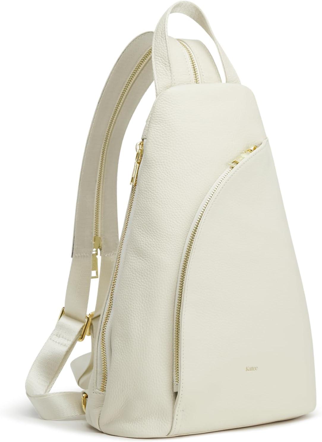 imageKattee Sling Bag for Women Crossbody Fanny Packs Chest Bag Top Grain Leather Daypack Backpack RFID Blocking TravelBeige