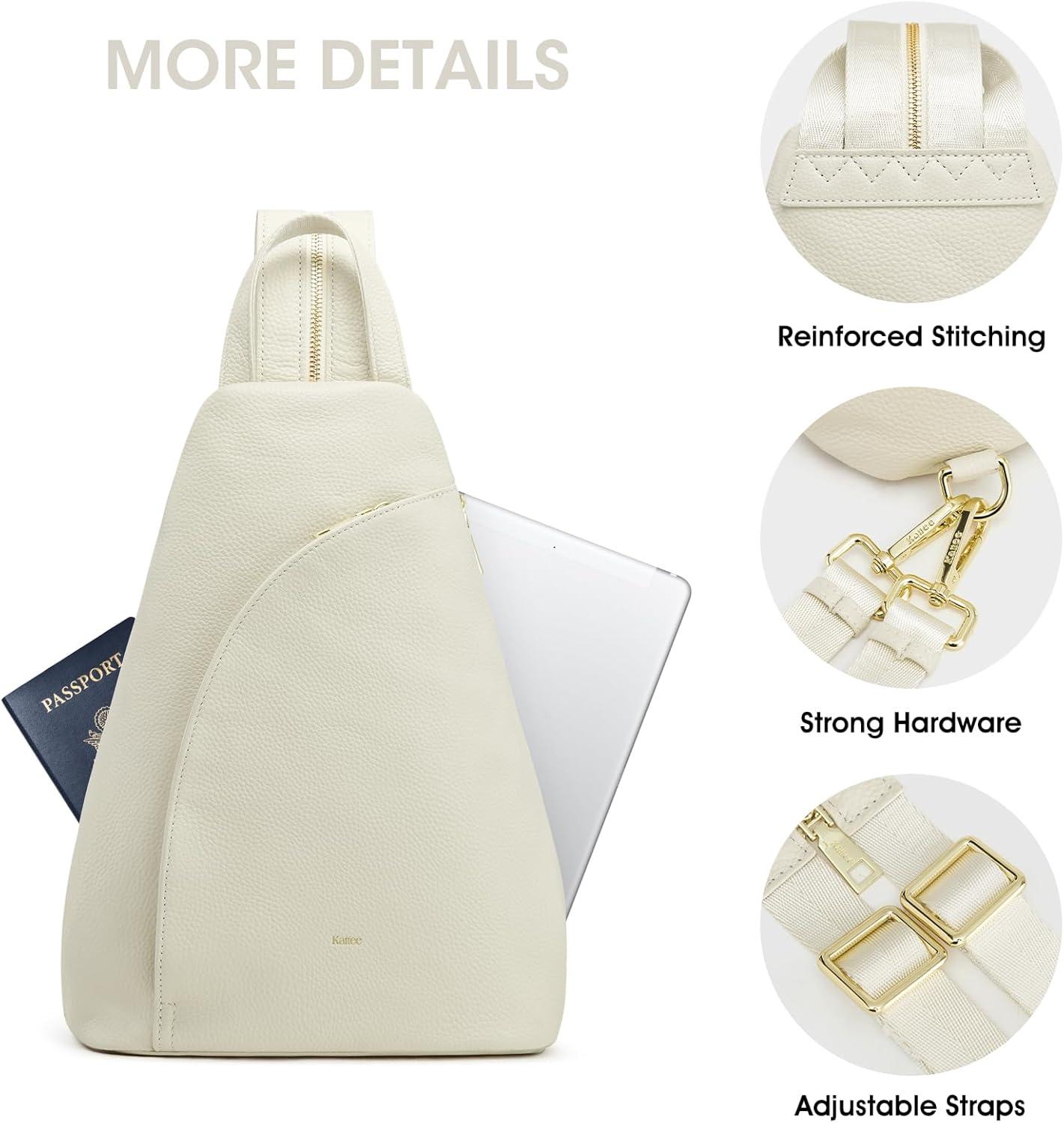 imageKattee Sling Bag for Women Crossbody Fanny Packs Chest Bag Top Grain Leather Daypack Backpack RFID Blocking TravelBeige