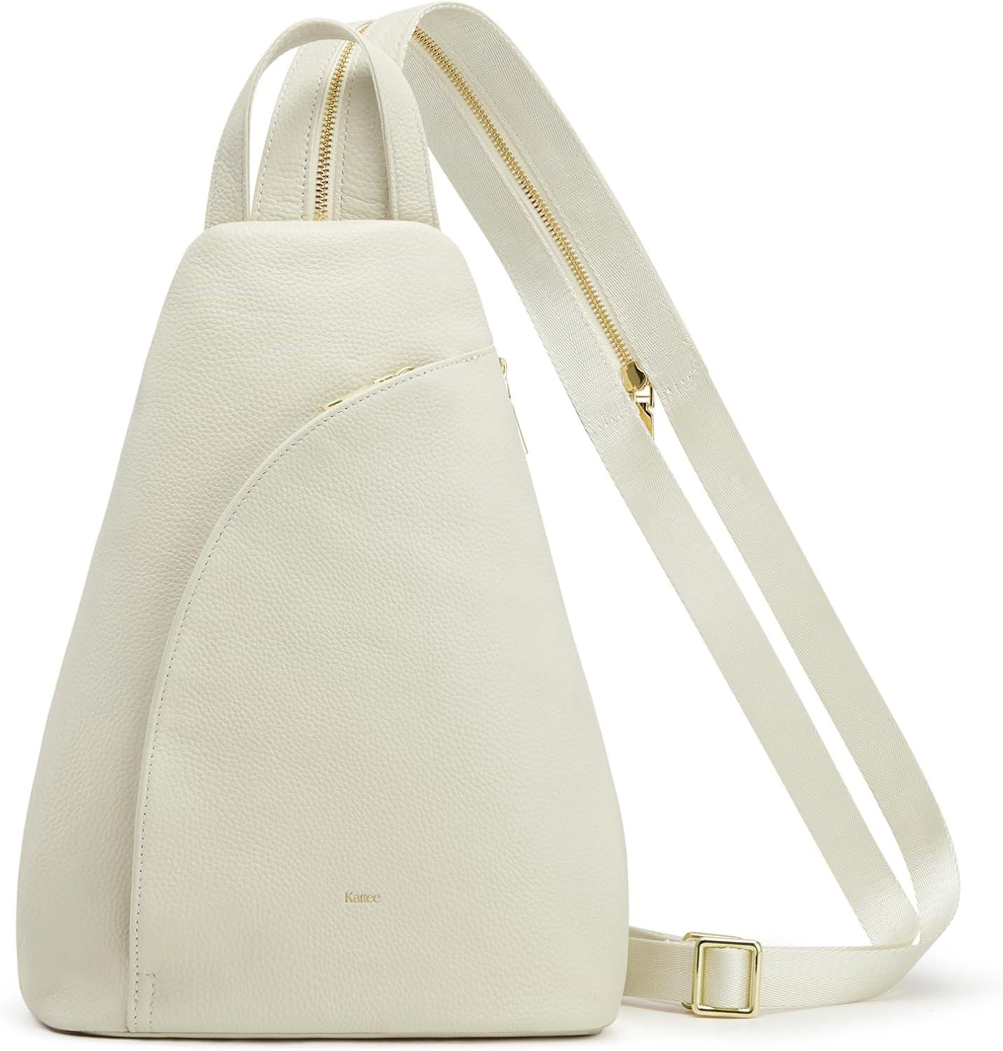 imageKattee Sling Bag for Women Crossbody Fanny Packs Chest Bag Top Grain Leather Daypack Backpack RFID Blocking TravelBeige