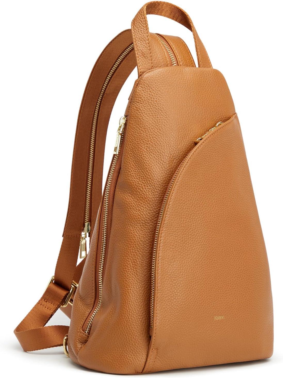 imageKattee Sling Bag for Women Crossbody Fanny Packs Chest Bag Top Grain Leather Daypack Backpack RFID Blocking TravelBrown