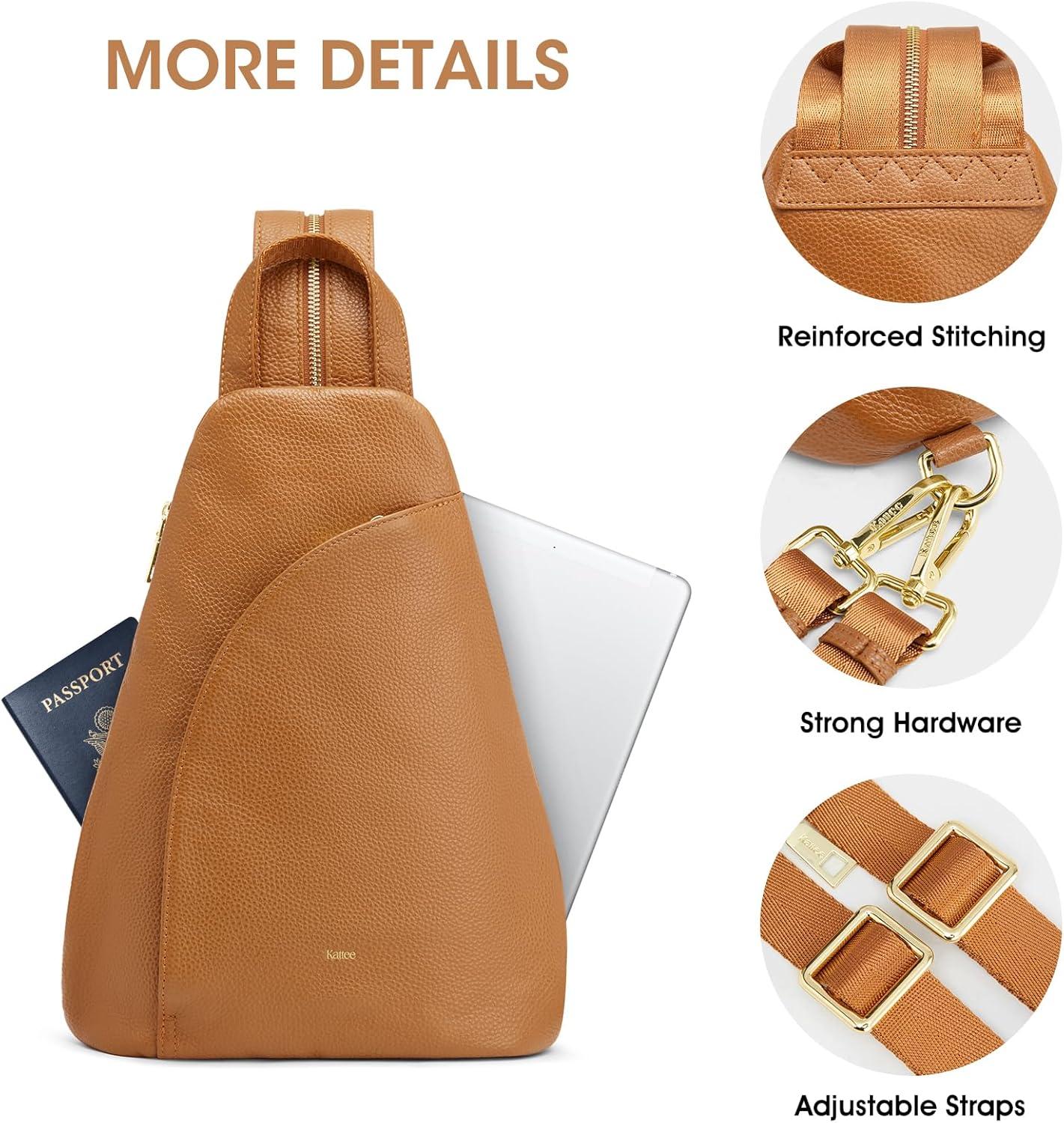 imageKattee Sling Bag for Women Crossbody Fanny Packs Chest Bag Top Grain Leather Daypack Backpack RFID Blocking TravelBrown