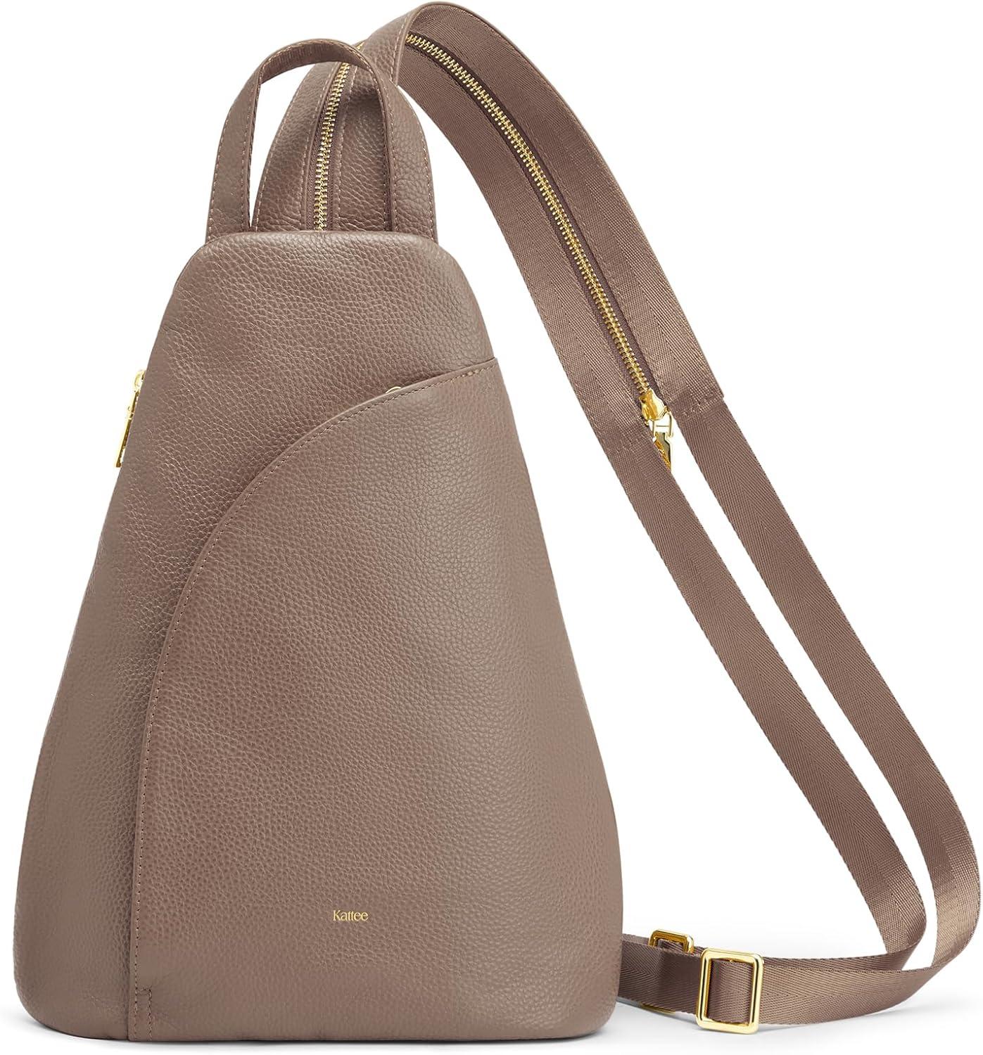 imageKattee Sling Bag for Women Crossbody Fanny Packs Chest Bag Top Grain Leather Daypack Backpack RFID Blocking TravelKhaki